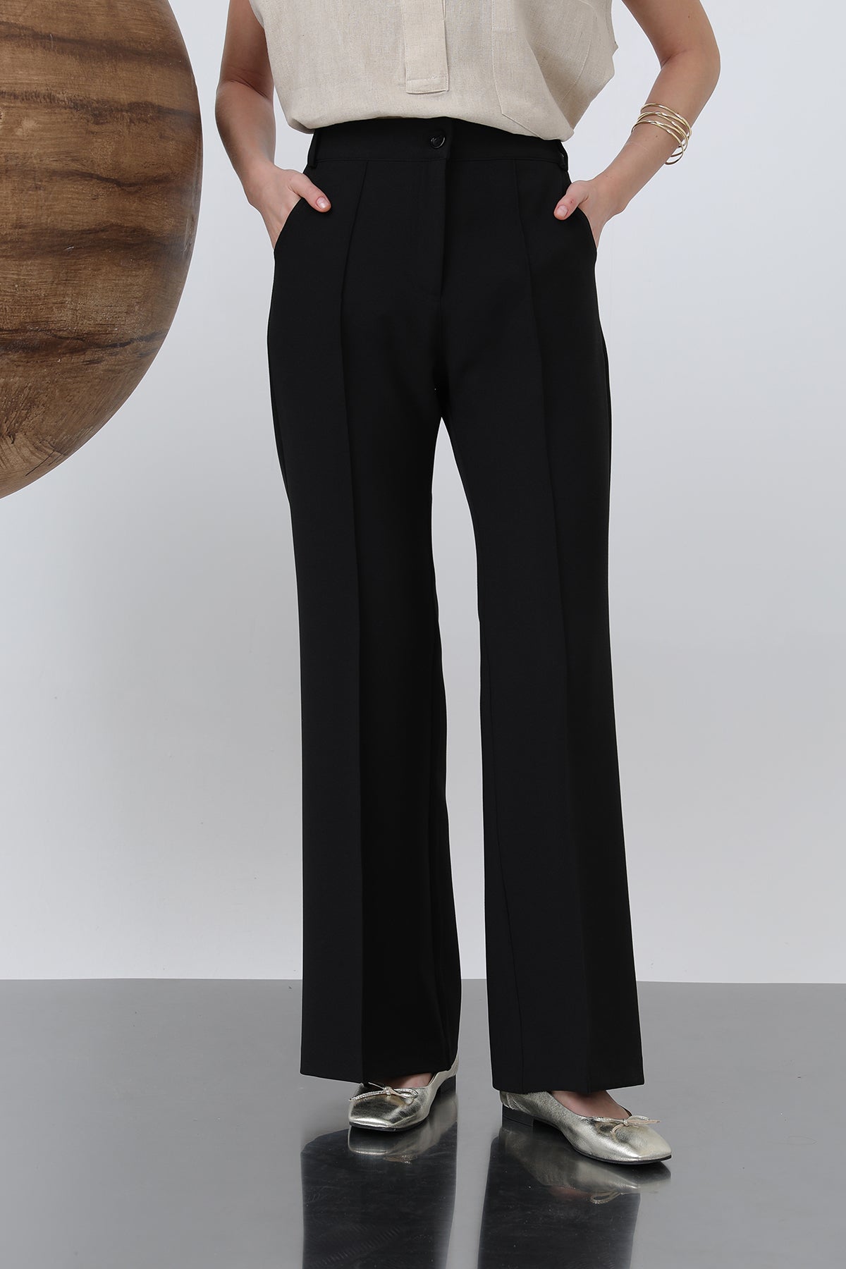 Kadın Nervür Dikişli Pantolon - 18226PNT BLACK