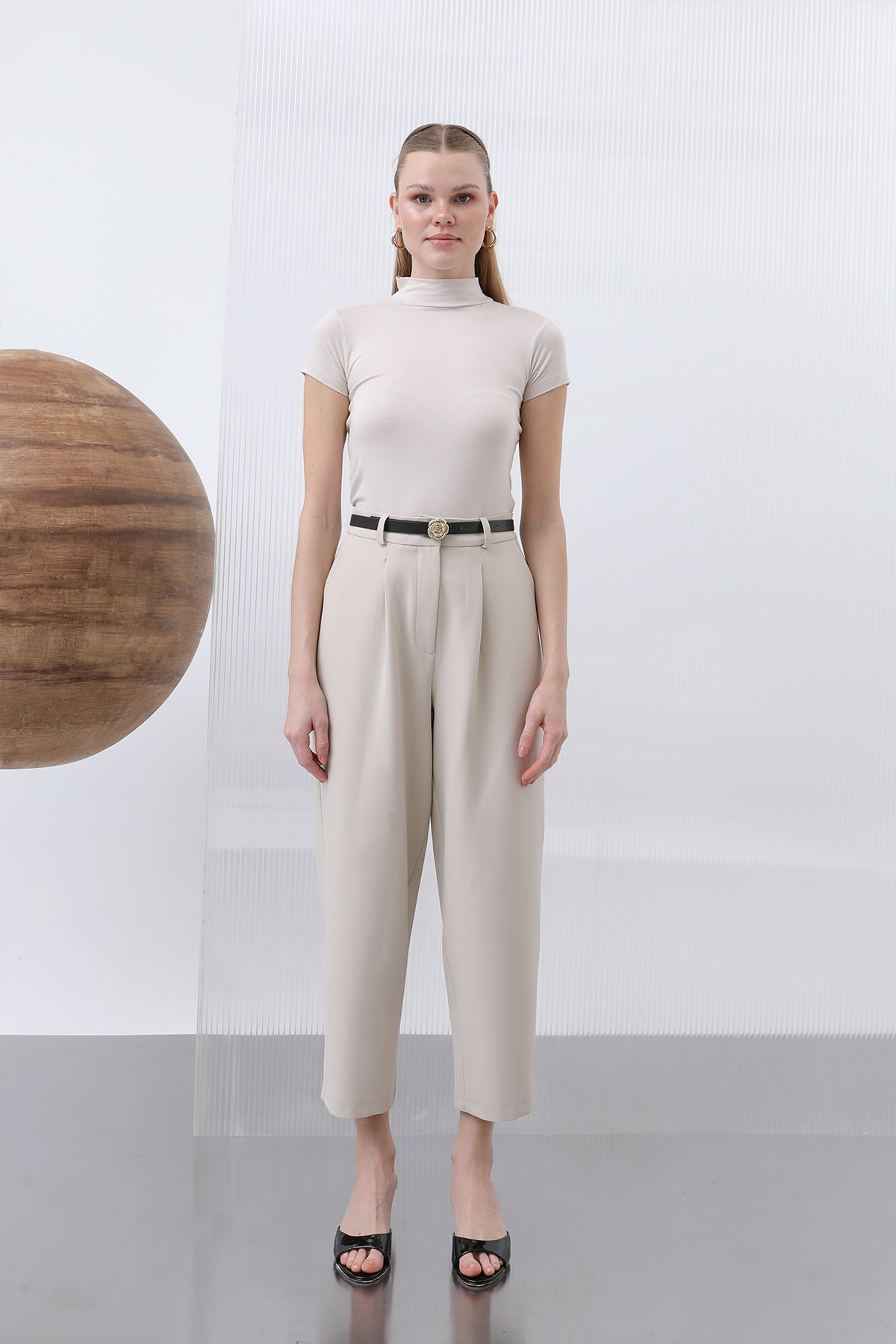 Kadın Pileli Pantolon - 18227PNT BEIGE