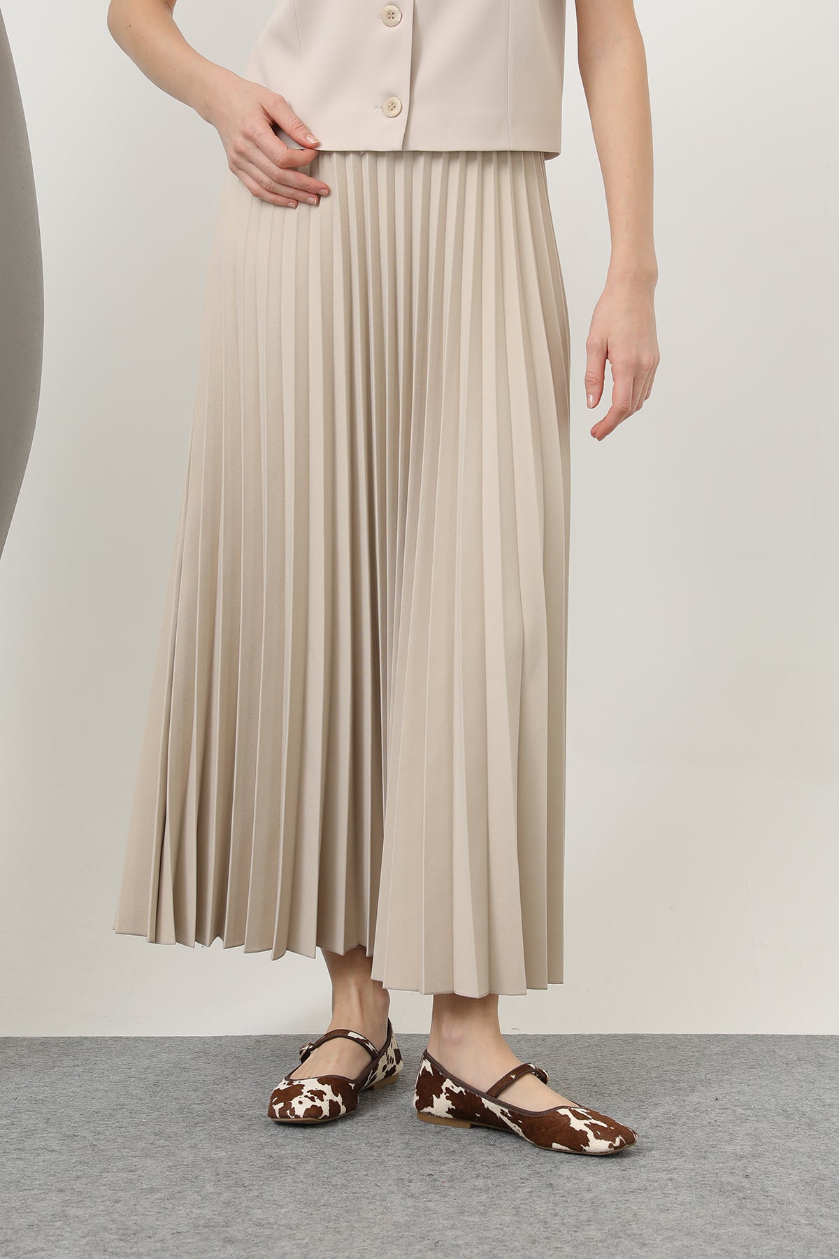 Kadın Pliseli Etek - 18232RTK BEIGE