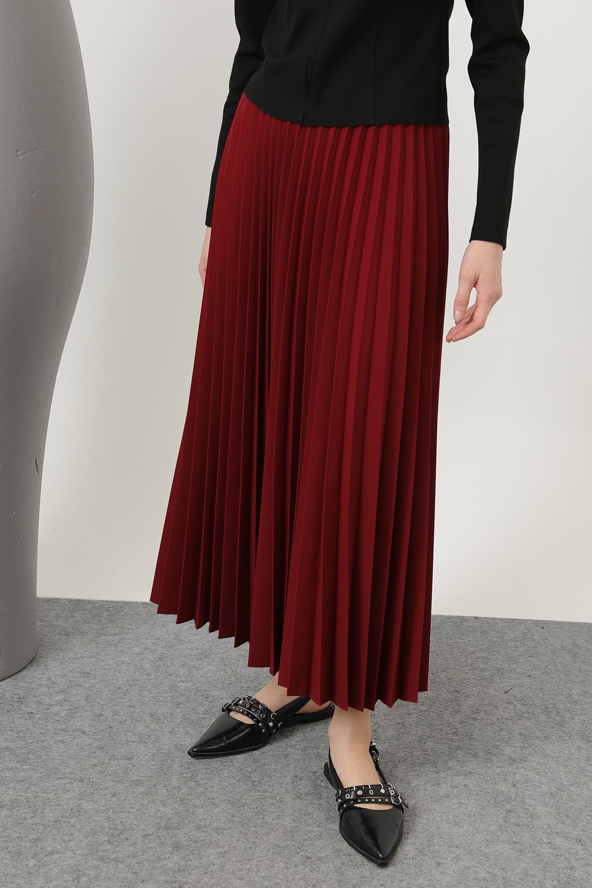 Kadın Pliseli Etek - 18232RTK BURGUNDY