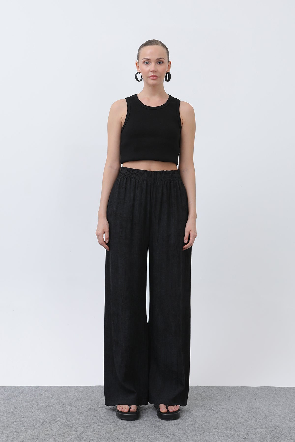 Kadın Beli Lastikli Bol Pantolon - 18238PNT BLACK