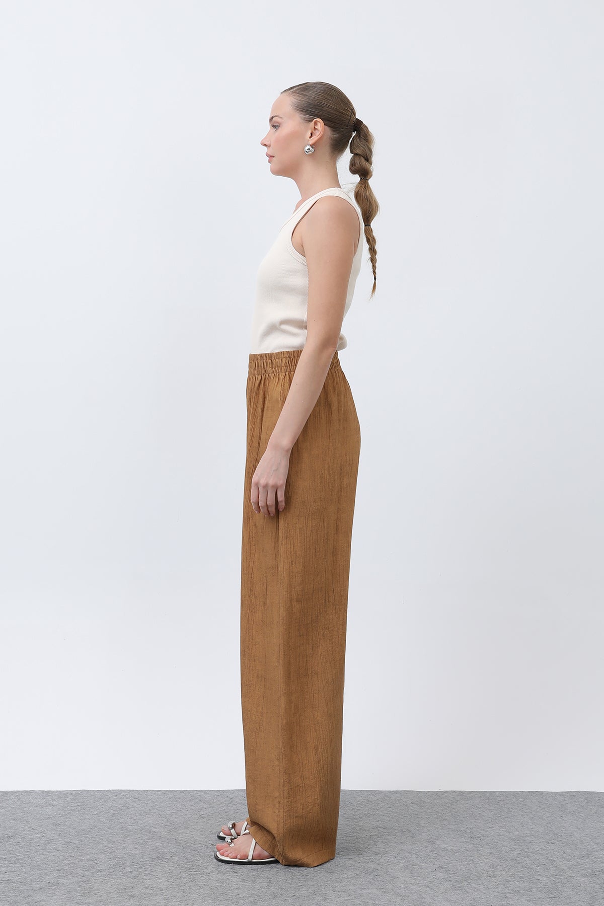 Kadın Beli Lastikli Bol Pantolon - 18238PNT CAMEL
