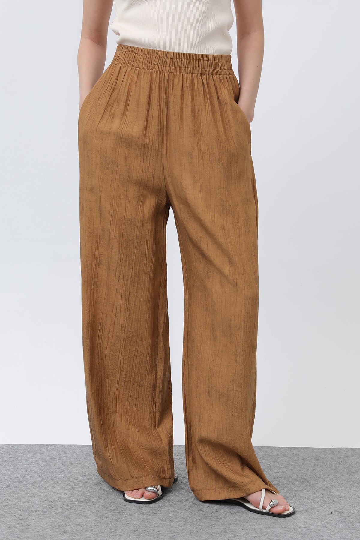 Kadın Beli Lastikli Bol Pantolon - 18238PNT CAMEL