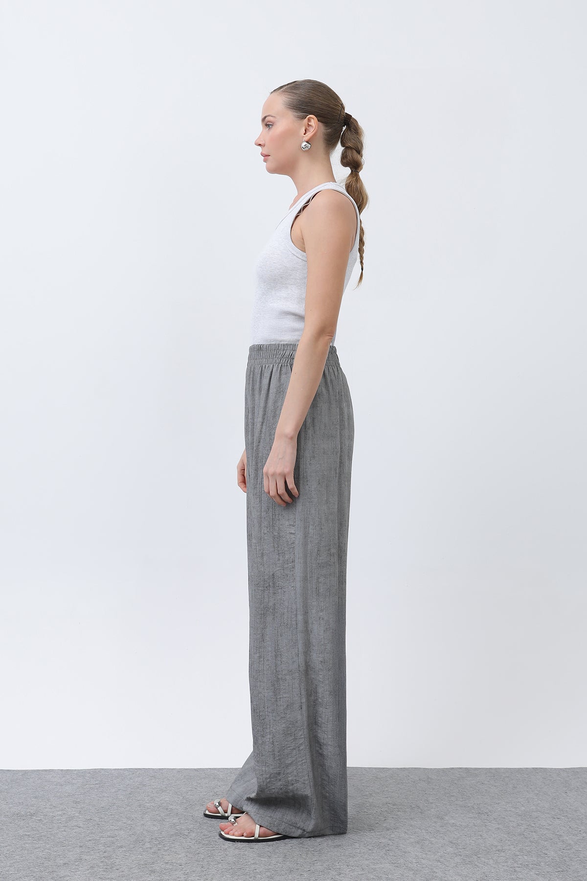 Kadın Beli Lastikli Bol Pantolon - 18238PNT GREY