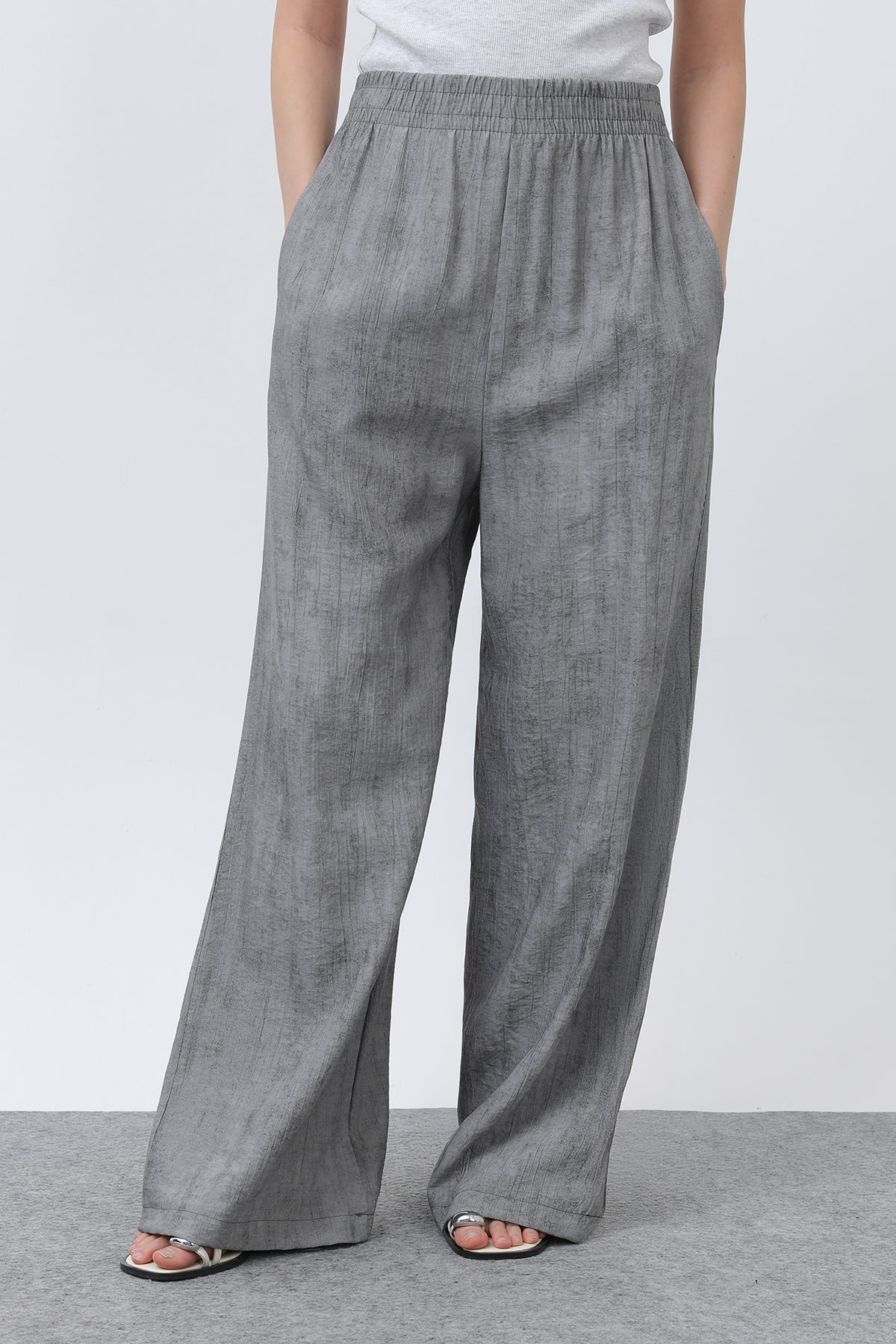 Kadın Beli Lastikli Bol Pantolon - 18238PNT GREY