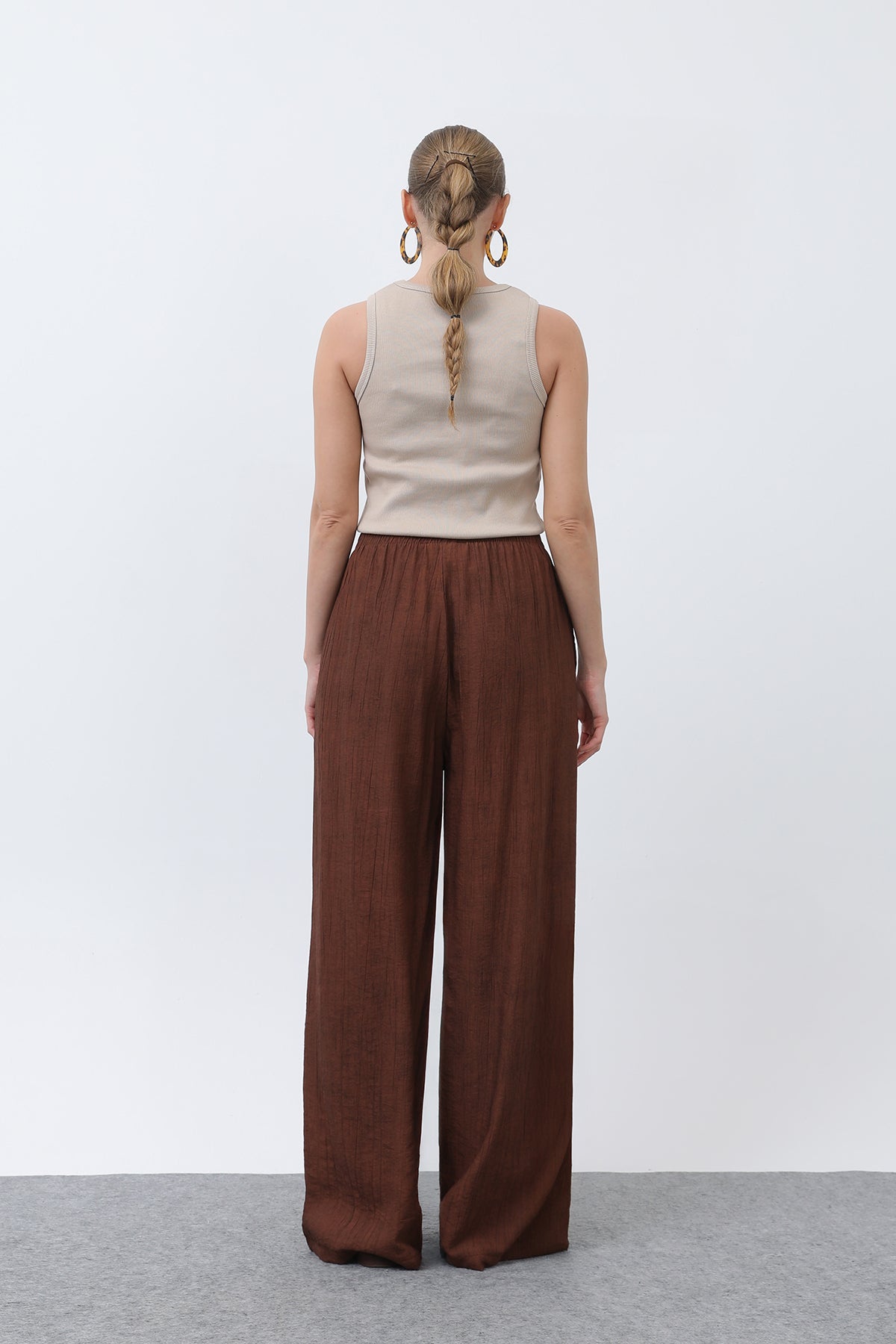 Kadın Beli Lastikli Bol Pantolon - 18238PNT BROWN