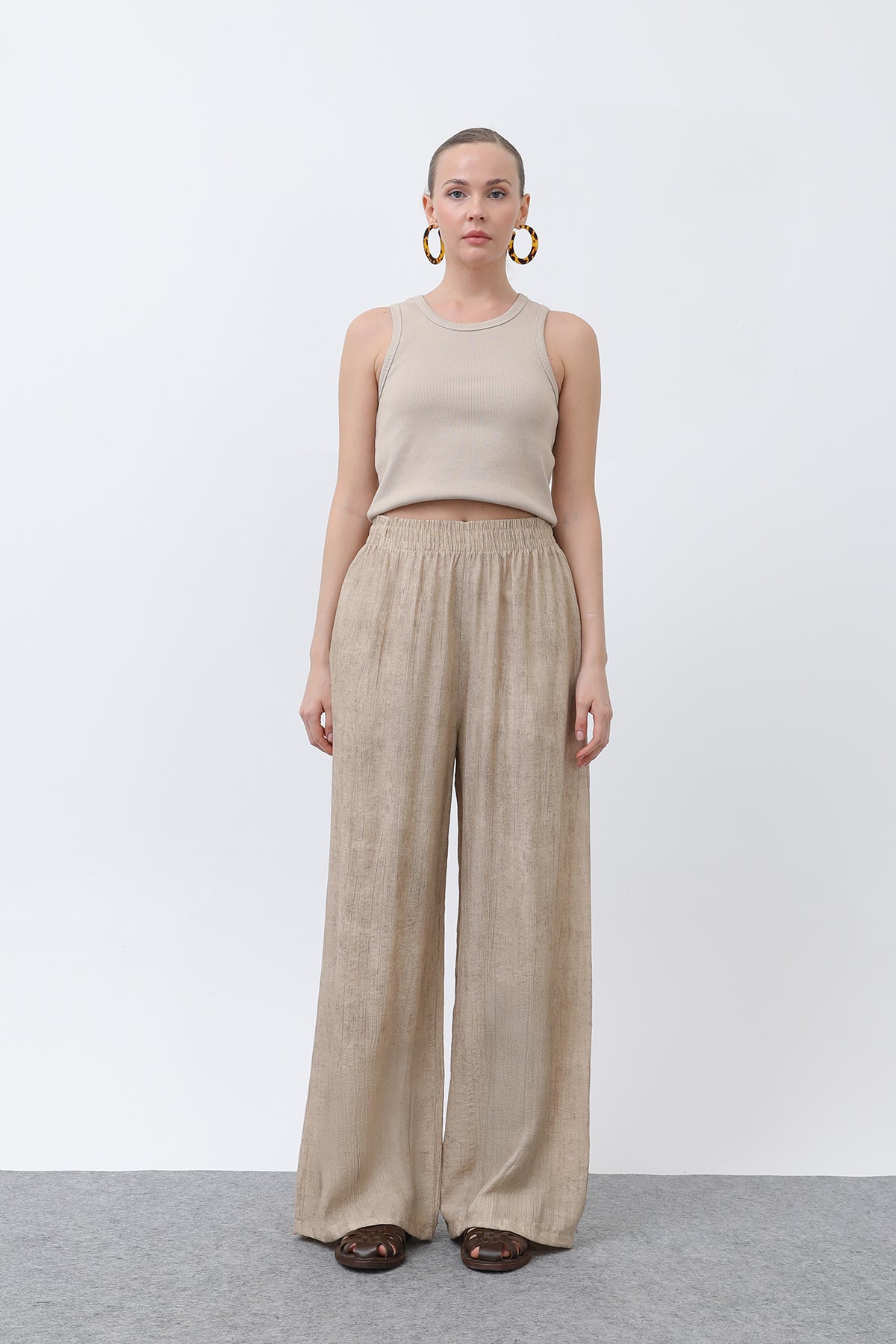 Kadın Beli Lastikli Bol Pantolon - 18238PNT BEIGE