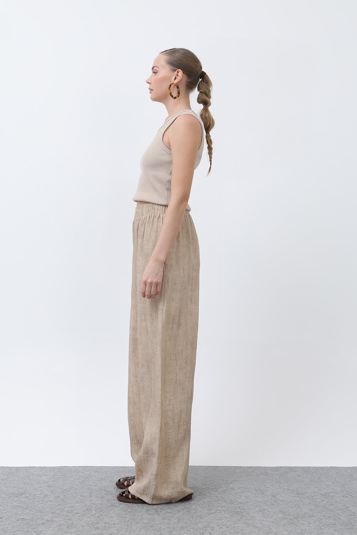 Kadın Beli Lastikli Bol Pantolon - 18238PNT BEIGE