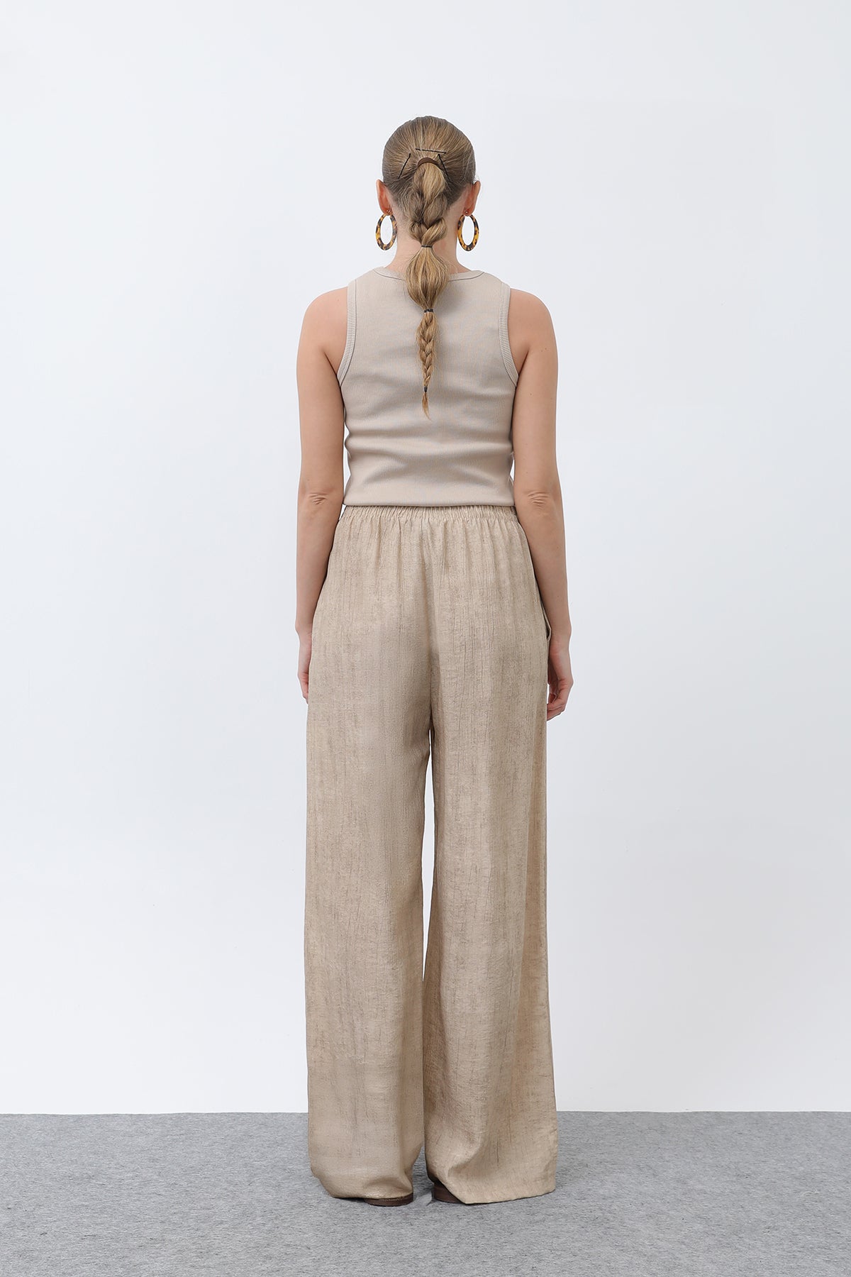 Kadın Beli Lastikli Bol Pantolon - 18238PNT BEIGE