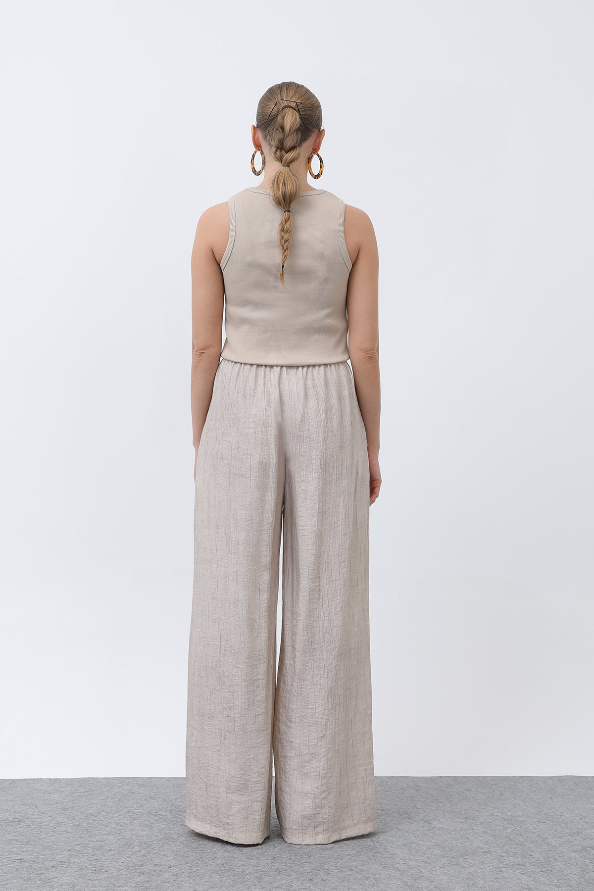 Kadın Beli Lastikli Bol Pantolon - 18238PNT STONE
