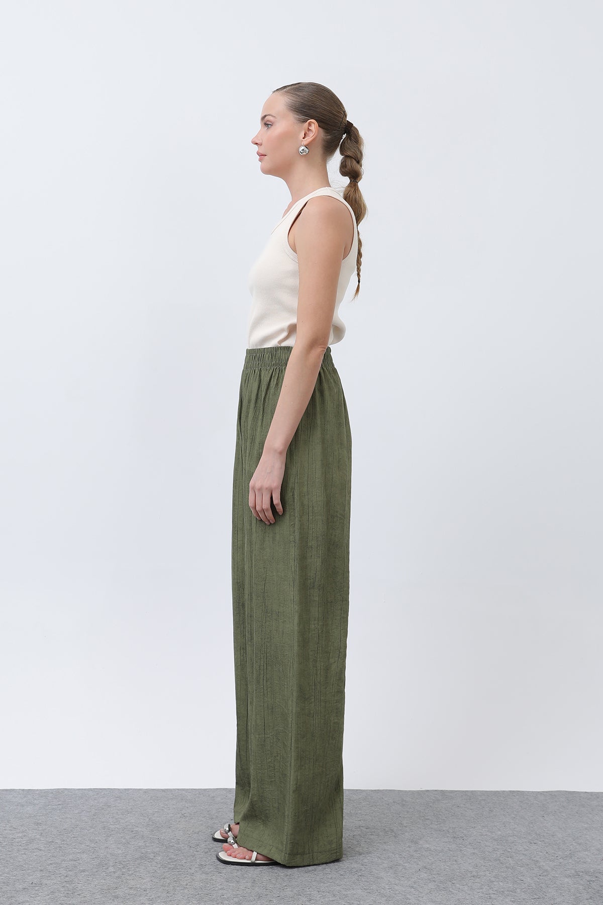 Kadın Beli Lastikli Bol Pantolon - 18238PNT KHAKI