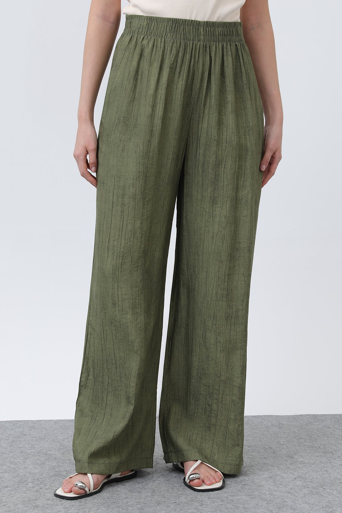 Kadın Beli Lastikli Bol Pantolon - 18238PNT KHAKI