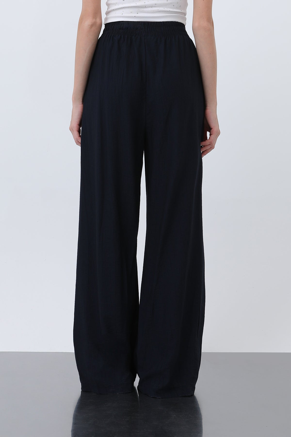 Kadın Beli Lastikli Bol Pantolon - 18239PNT NAVY