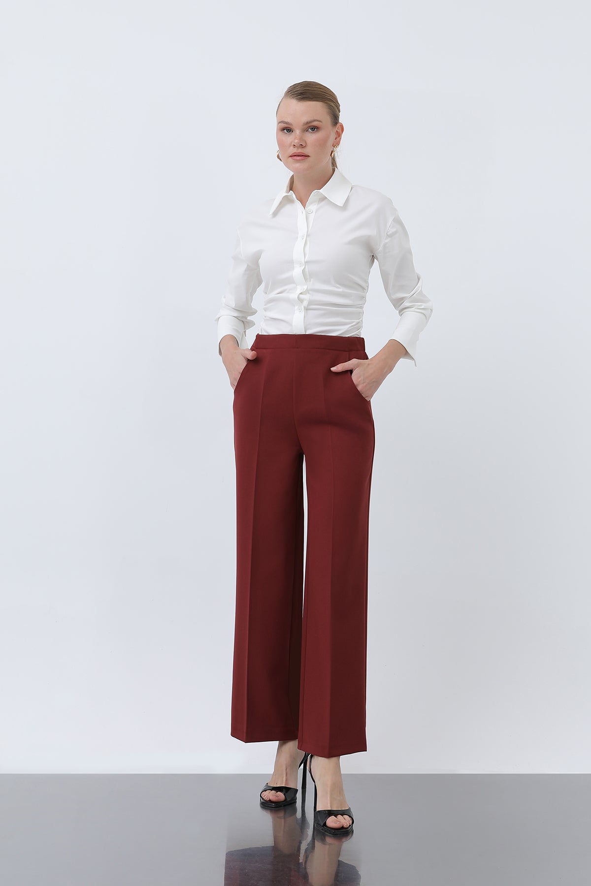 Kadın Düz Kesim Pantolon - 18243PNT BURGUNDY