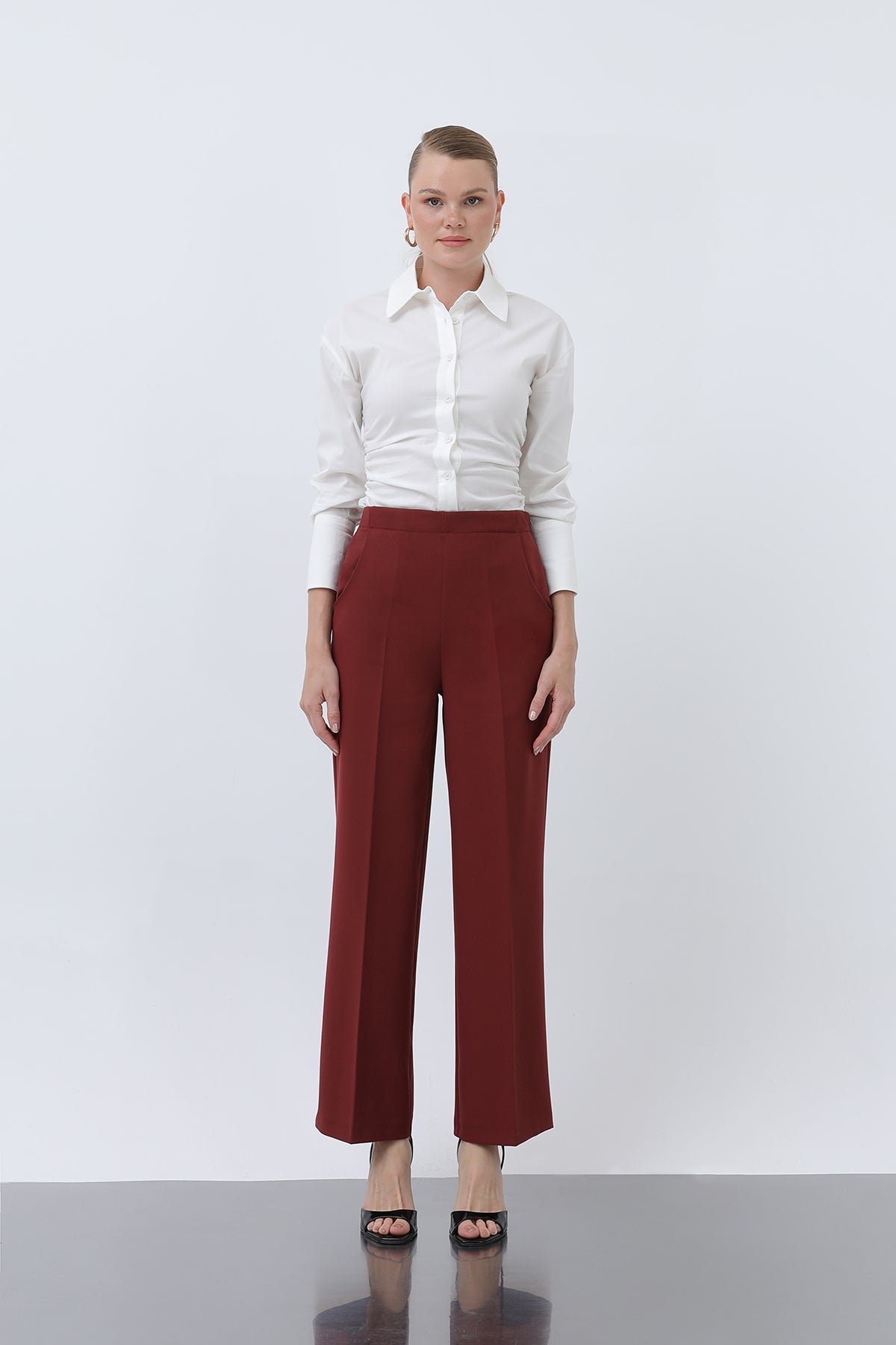 Kadın Düz Kesim Pantolon - 18243PNT BURGUNDY