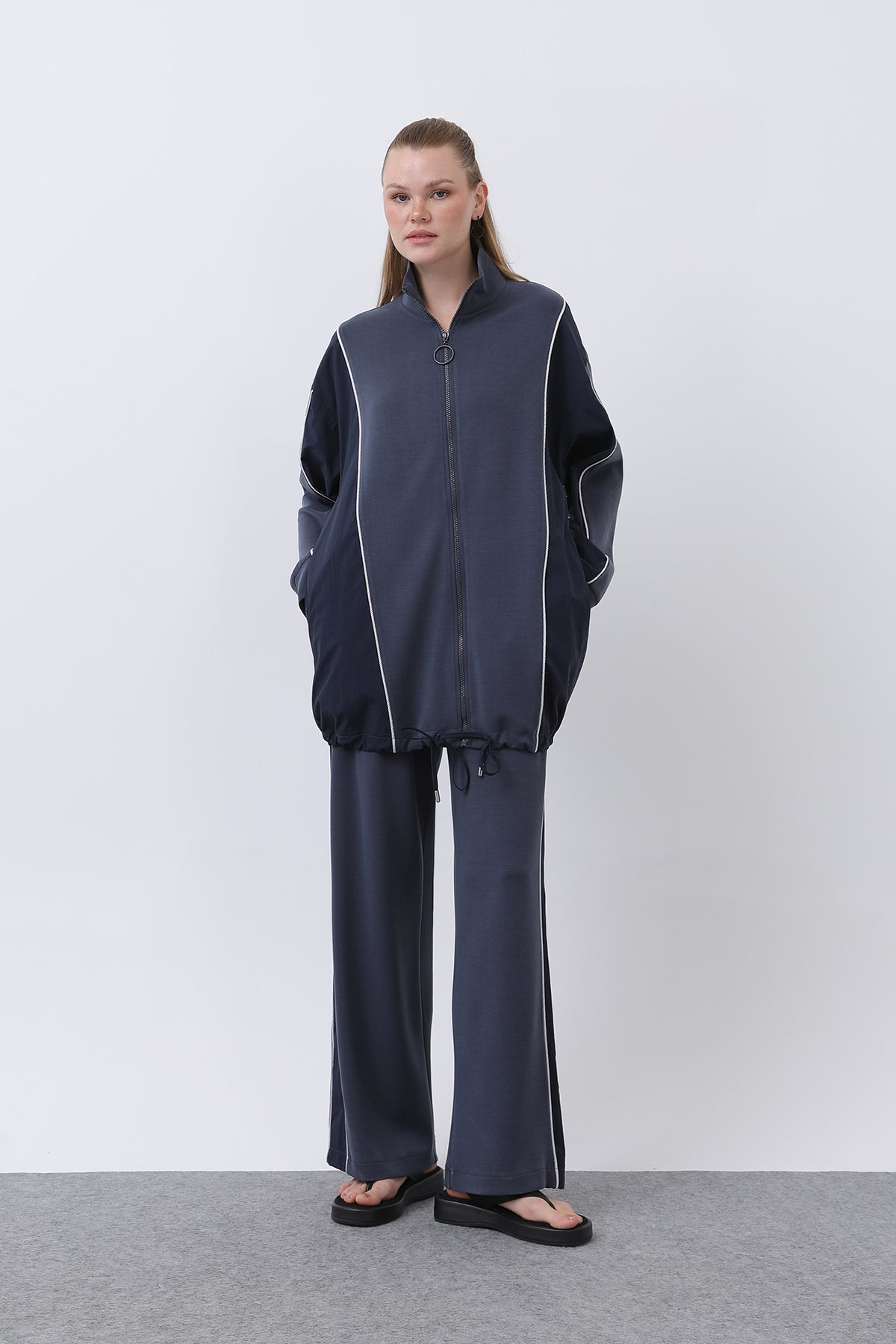 Kadın Fermuarlı Ara Biyeli Takım - 20601TKS INDIGO-NAVY