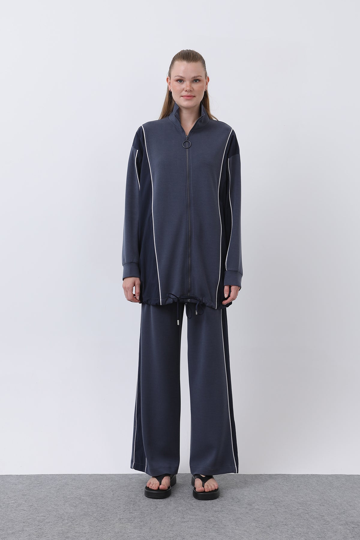 Kadın Fermuarlı Ara Biyeli Takım - 20601TKS INDIGO-NAVY