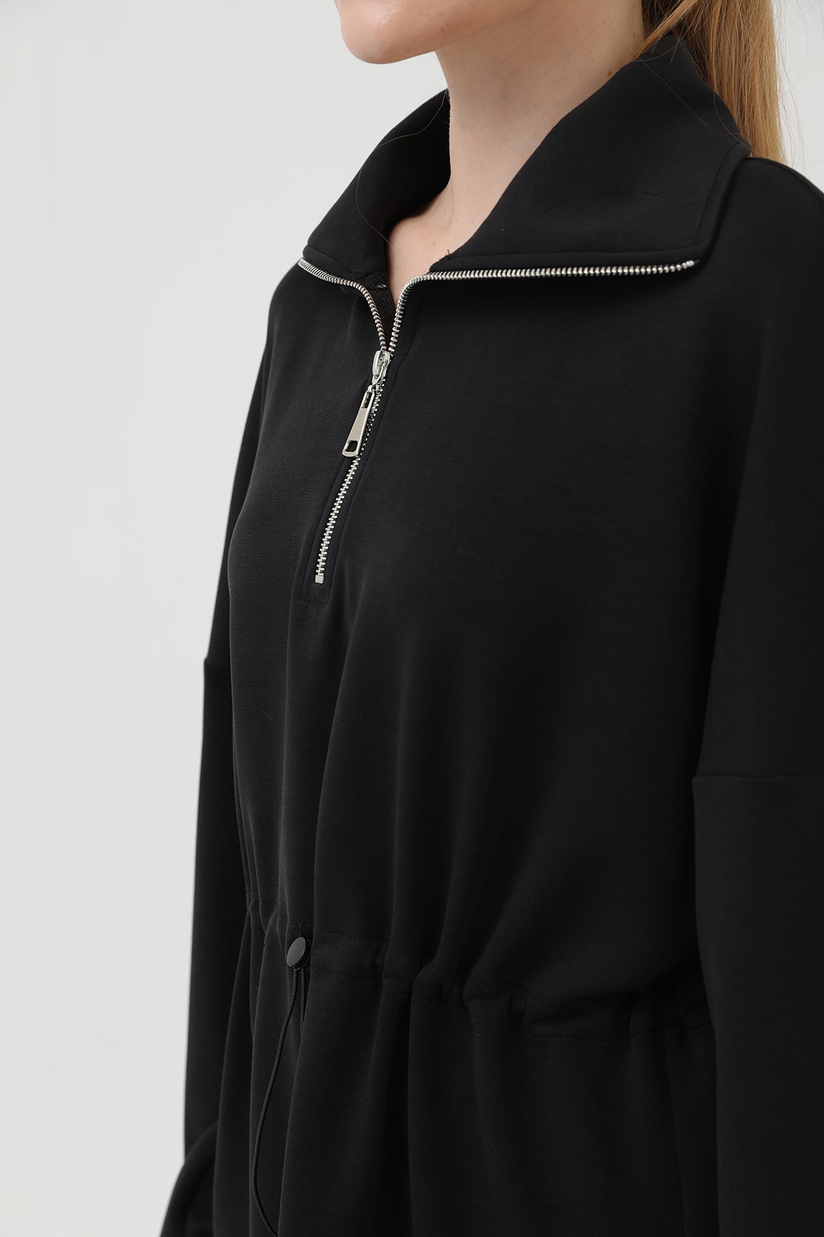 Kadın Beli Lastik Detaylı Yakası Fermuarlı Takım - 20608TKM BLACK