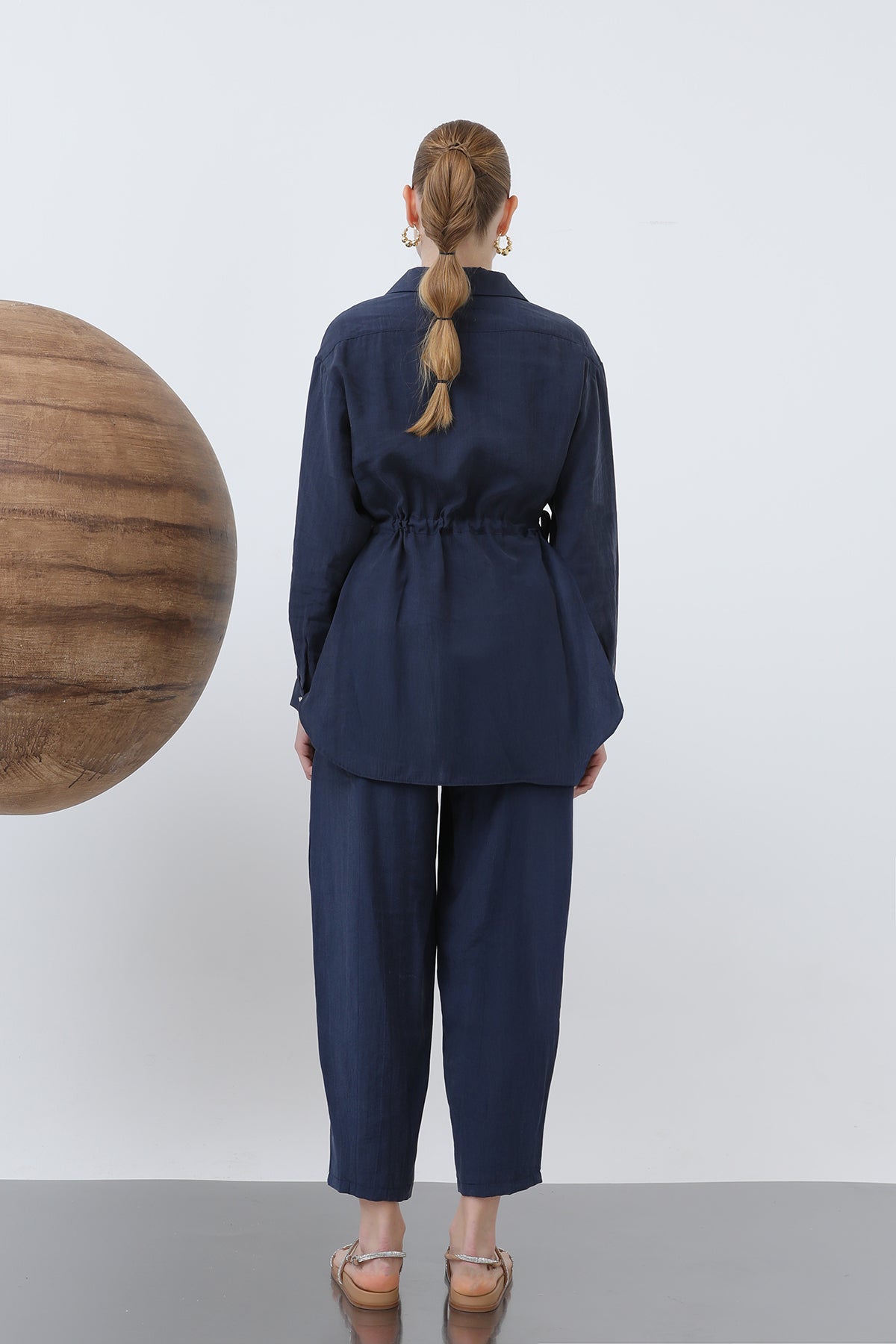 Kadın Beli Büzgülü Gizli Patlı Pantolonlu Takım - 20610TKS NAVY