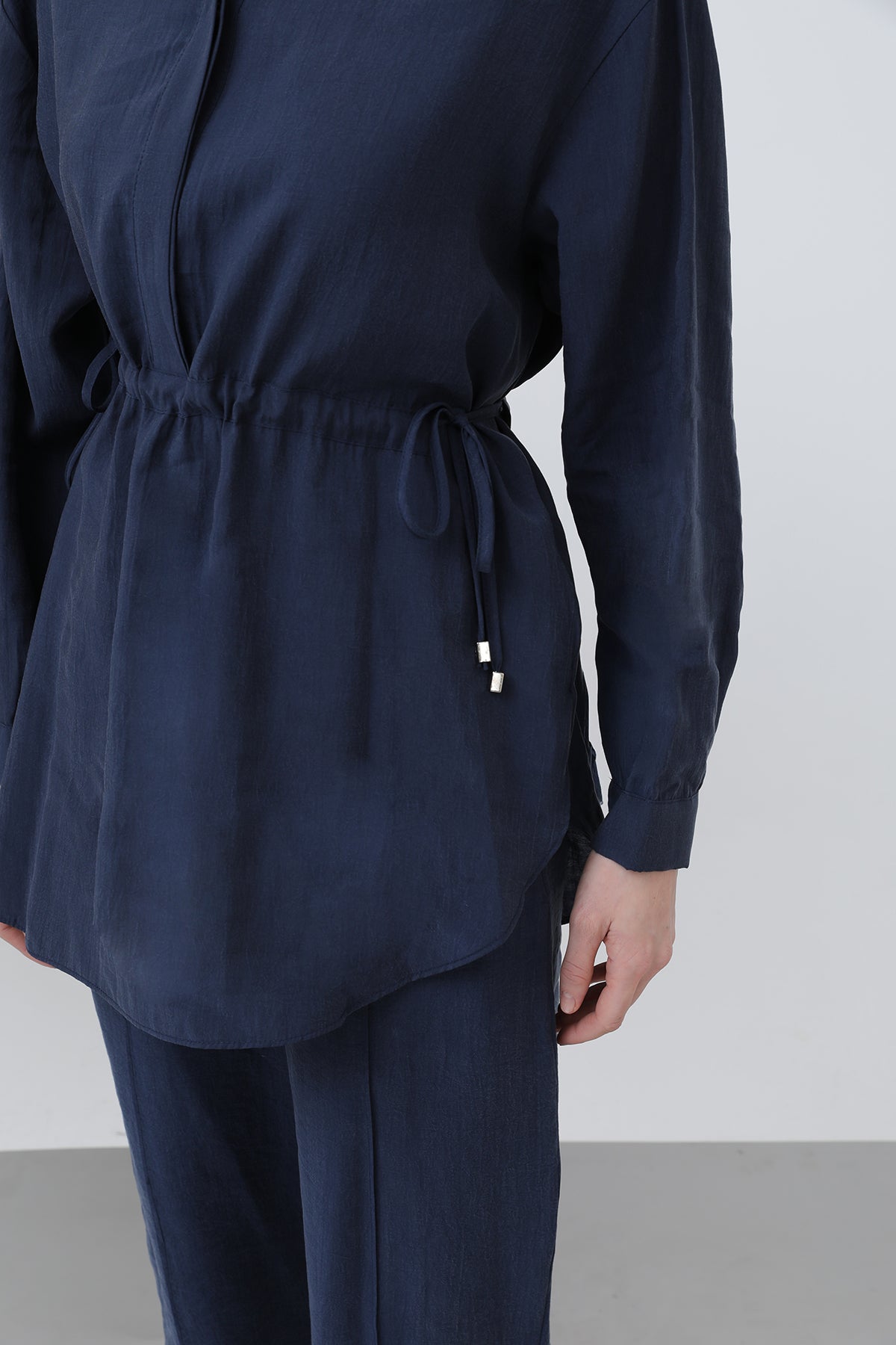 Kadın Beli Büzgülü Gizli Patlı Pantolonlu Takım - 20610TKS NAVY