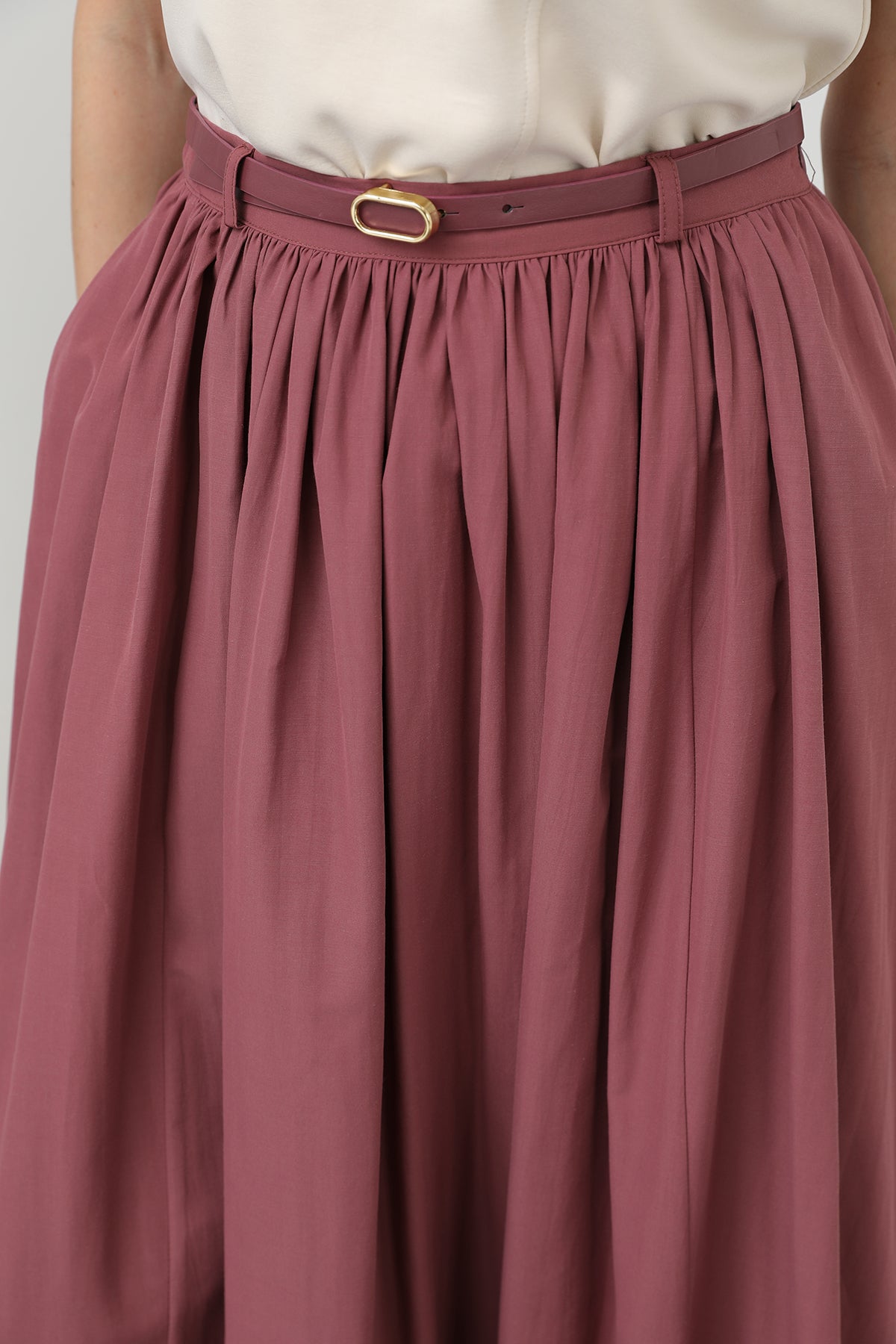 Kadın Kemerli Uzun Etek - 20611ETK ROSE