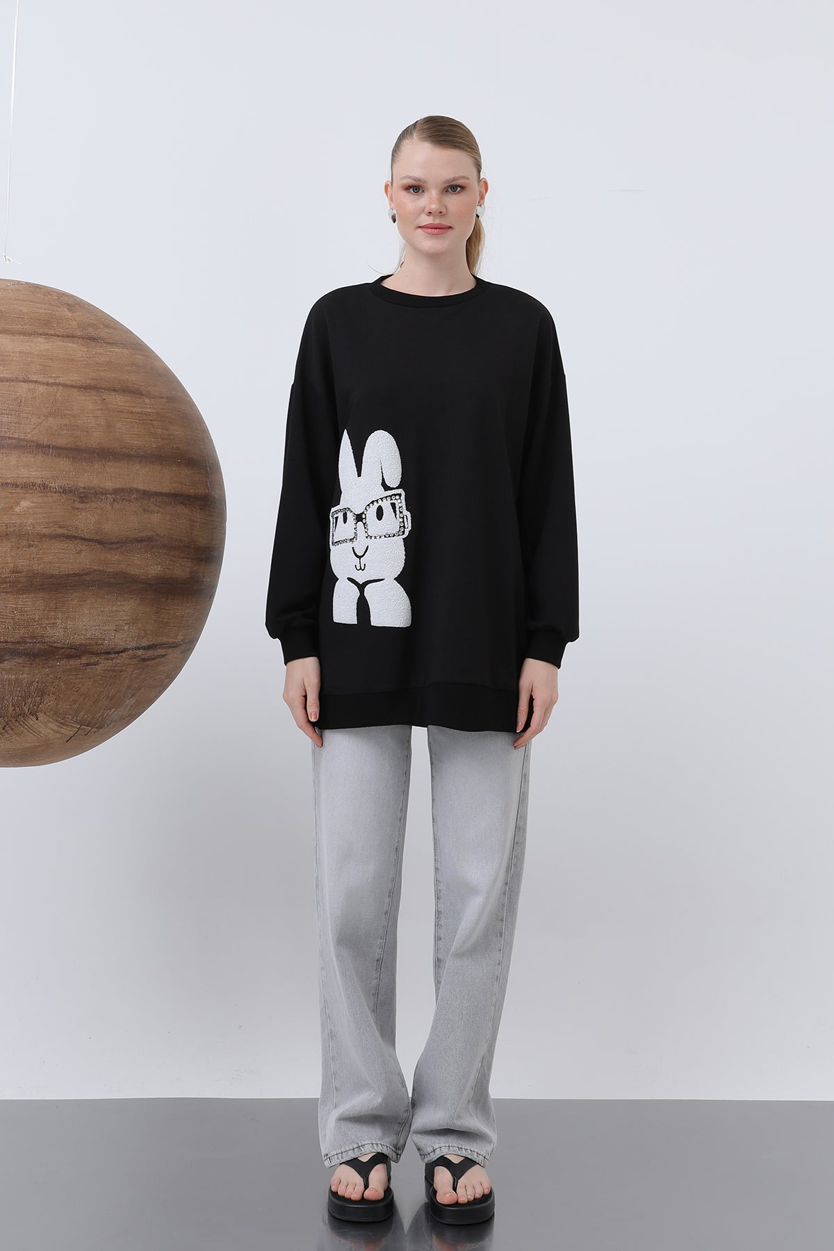 Kadın Tavşan Baskılı Tunik - 20624TUN BLACK
