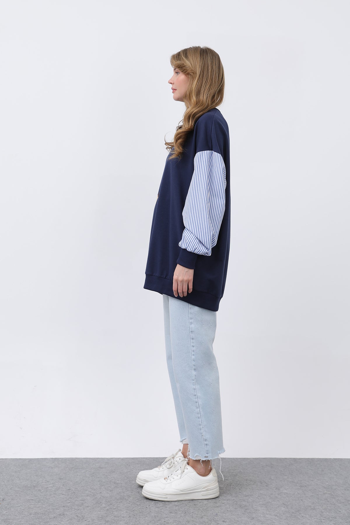 Kadın Şapkalı Köpek Nakışlı Garnili Sweatshirt - 20632SWT NAVY