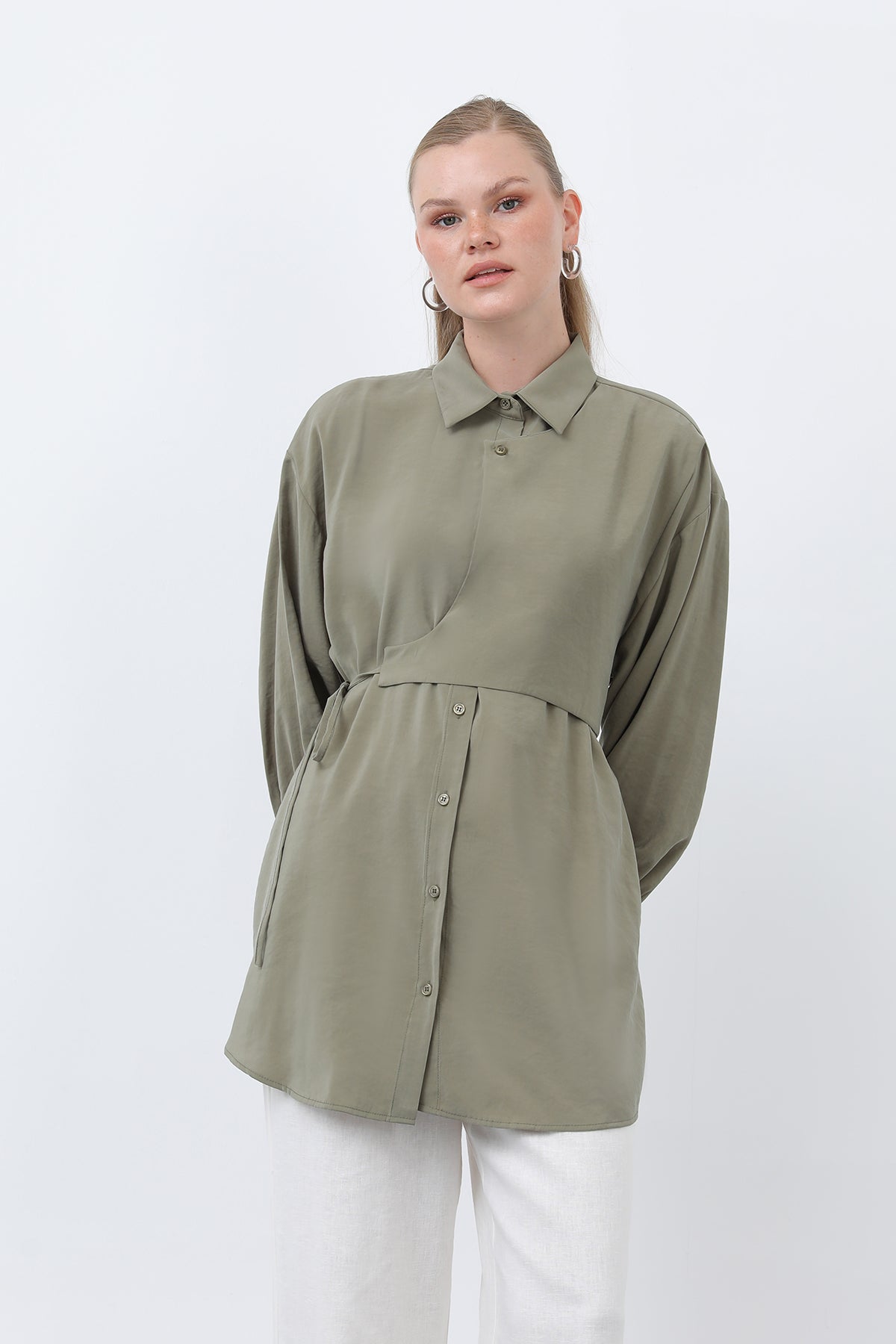 Kadın Yandan Bağlamalı Gömlek - 20662GML ALMOND GREEN