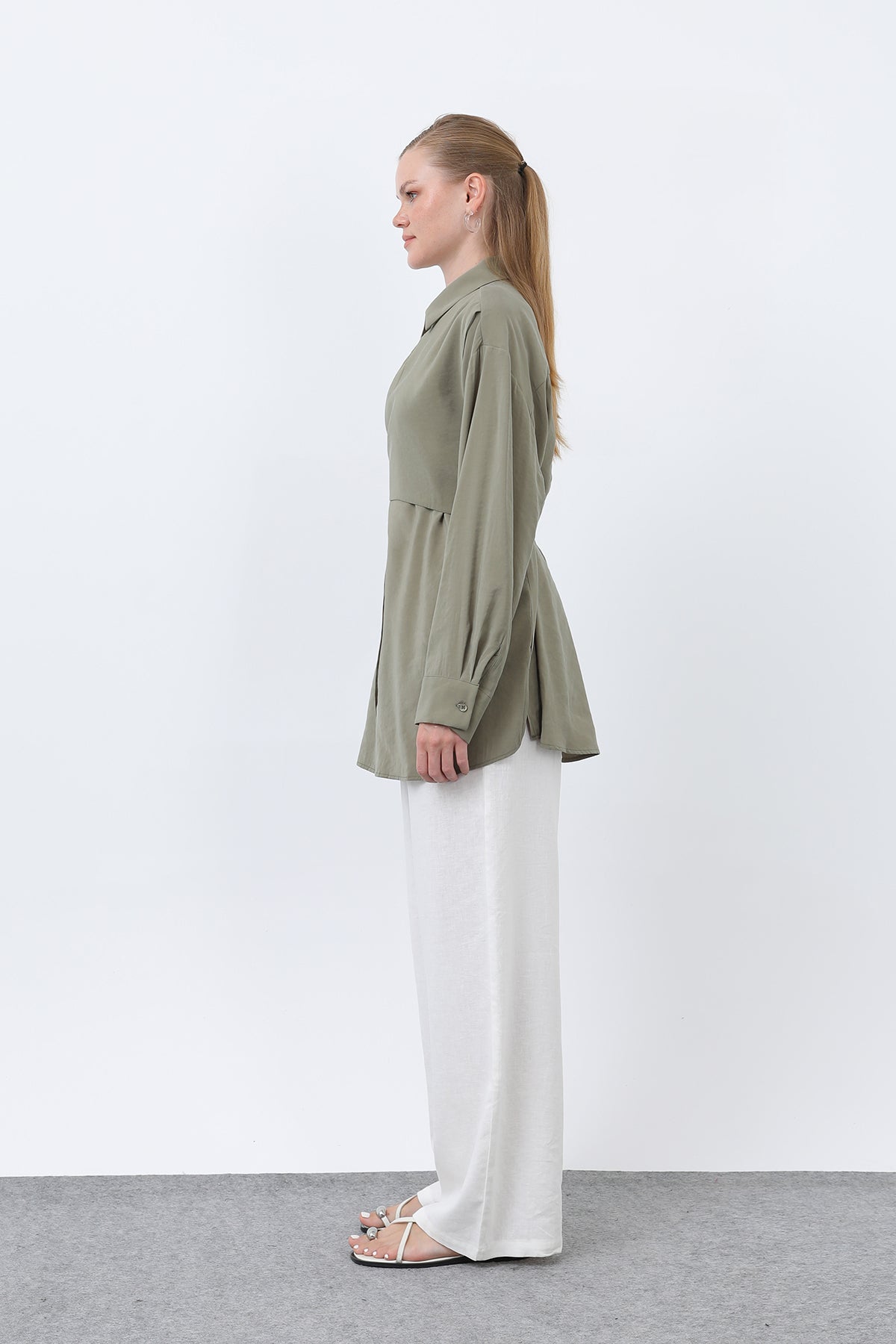 Kadın Yandan Bağlamalı Gömlek - 20662GML ALMOND GREEN