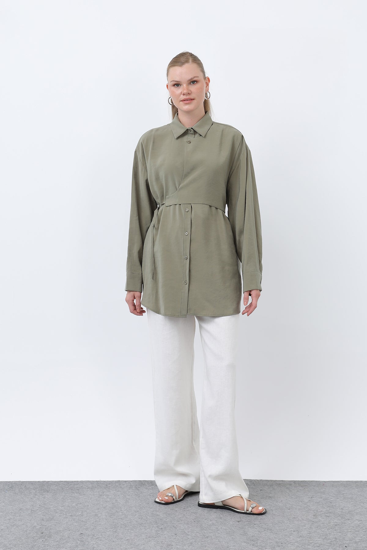 Kadın Yandan Bağlamalı Gömlek - 20662GML ALMOND GREEN