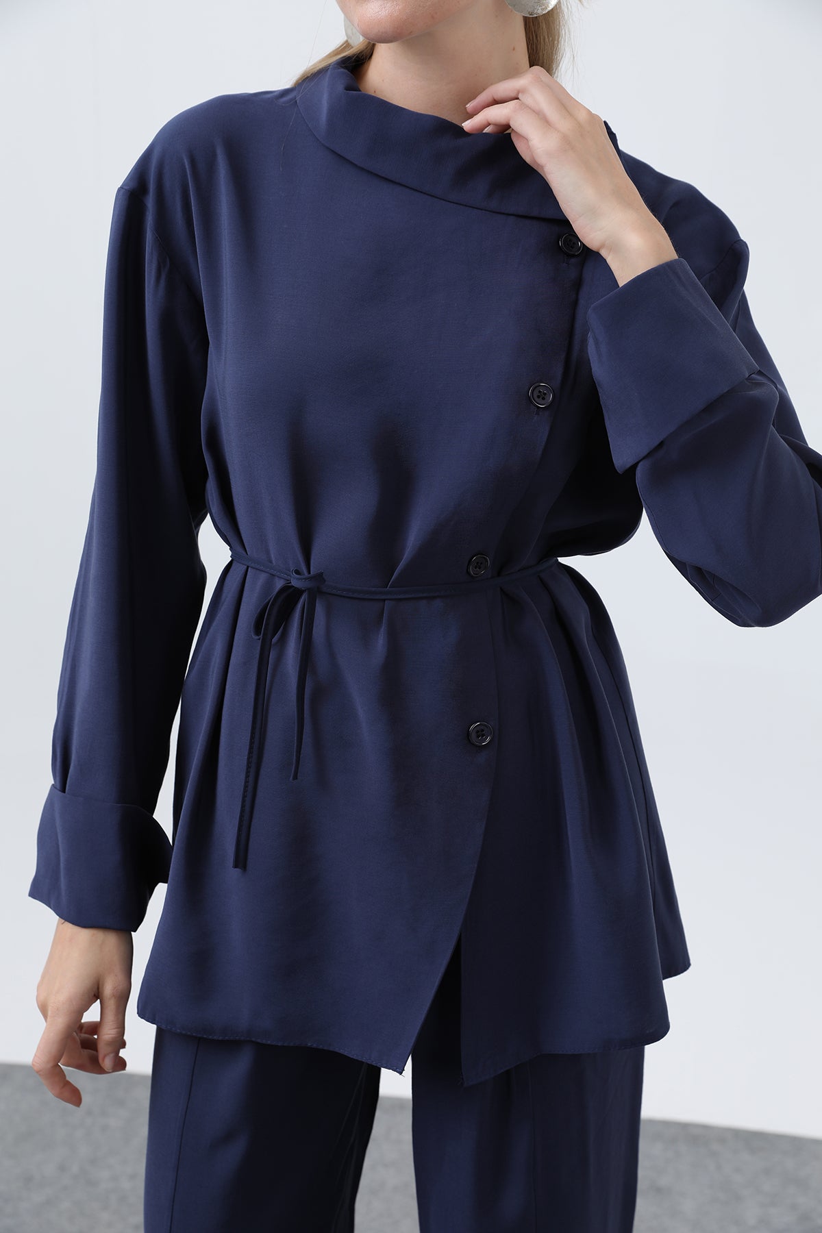 Kadın Düğmeli Oversize Günlük Set Takım
-20677TKS NAVY