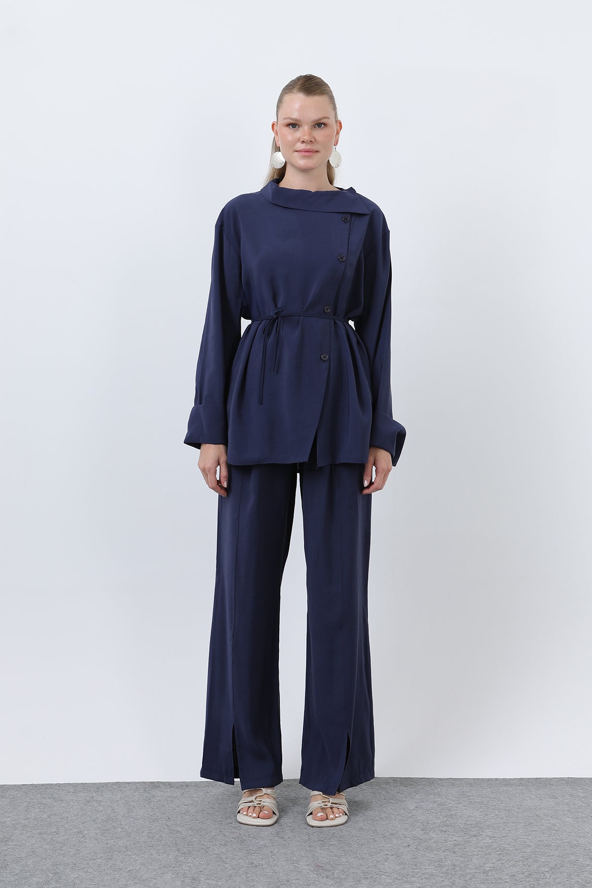 Kadın Düğmeli Oversize Günlük Set Takım
-20677TKS NAVY