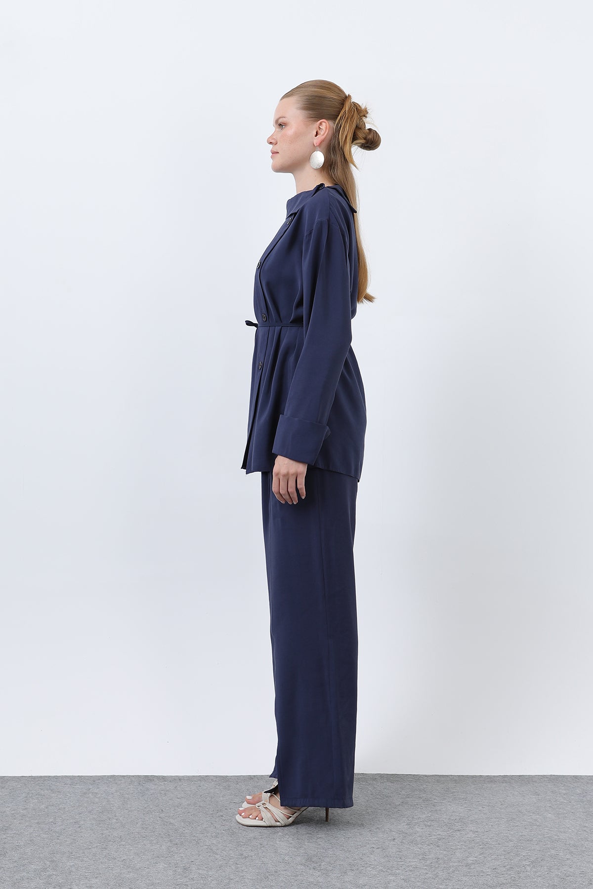 Kadın Düğmeli Oversize Günlük Set Takım
-20677TKS NAVY