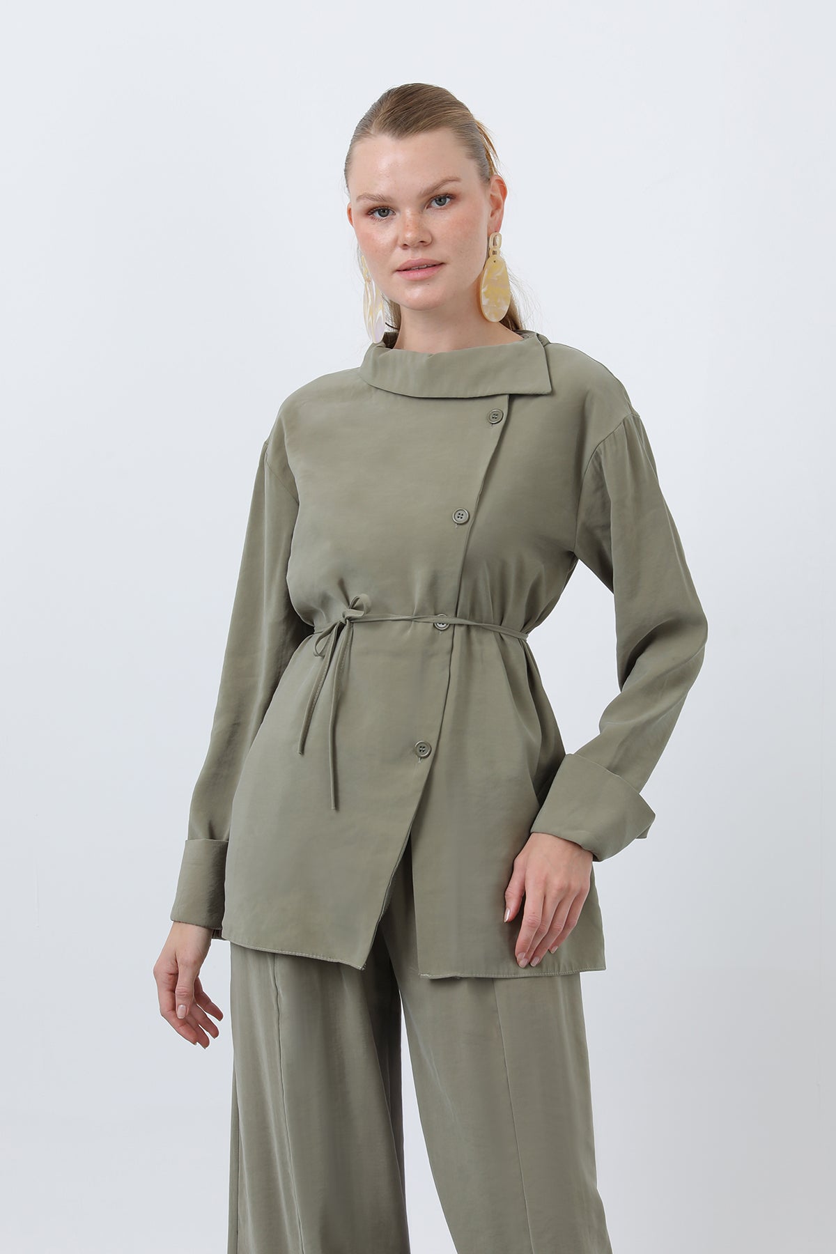 Kadın Düğmeli Oversize Günlük Set Takım
-20677TKS GREEN