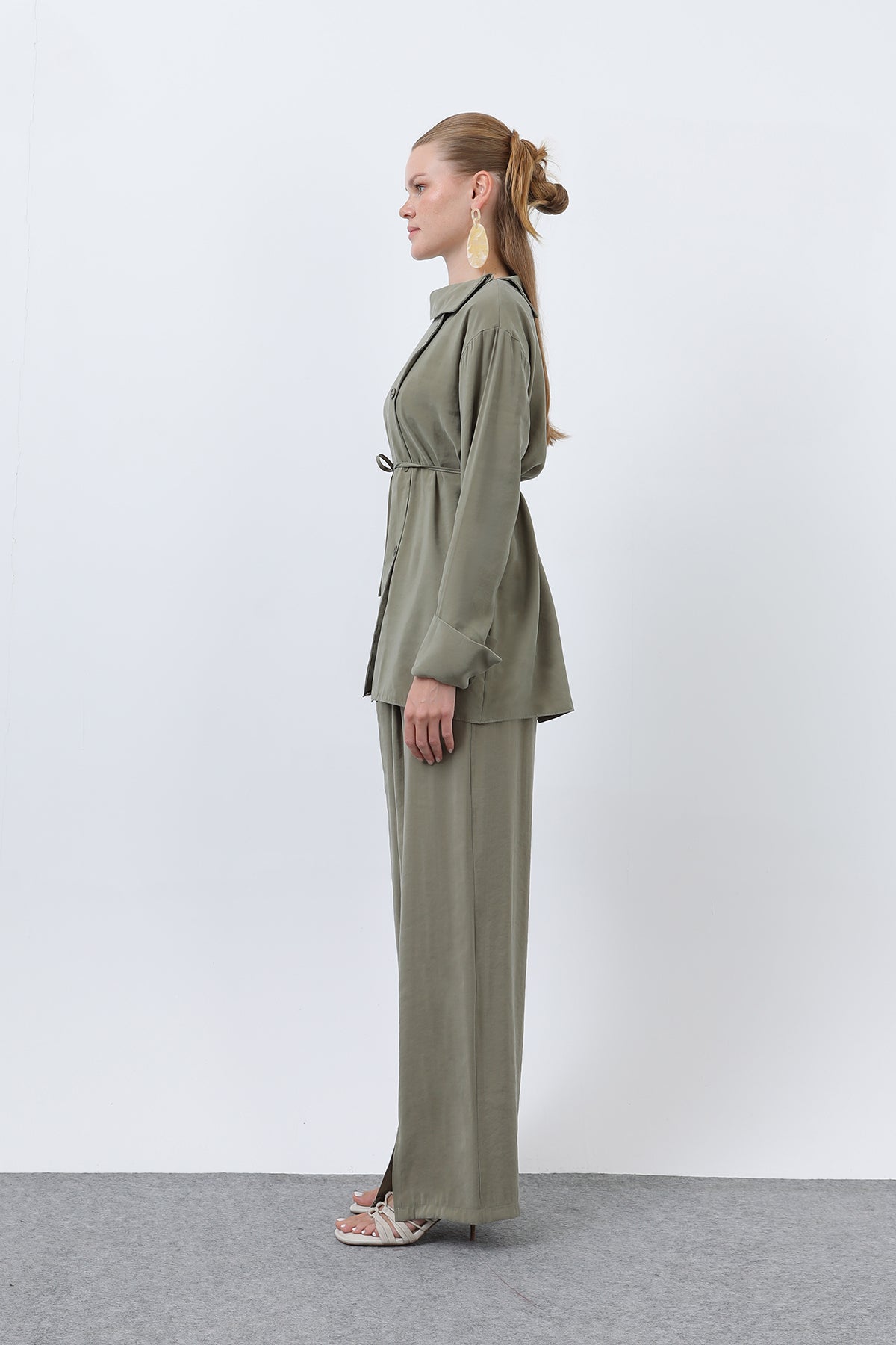Kadın Düğmeli Oversize Günlük Set Takım
-20677TKS GREEN
