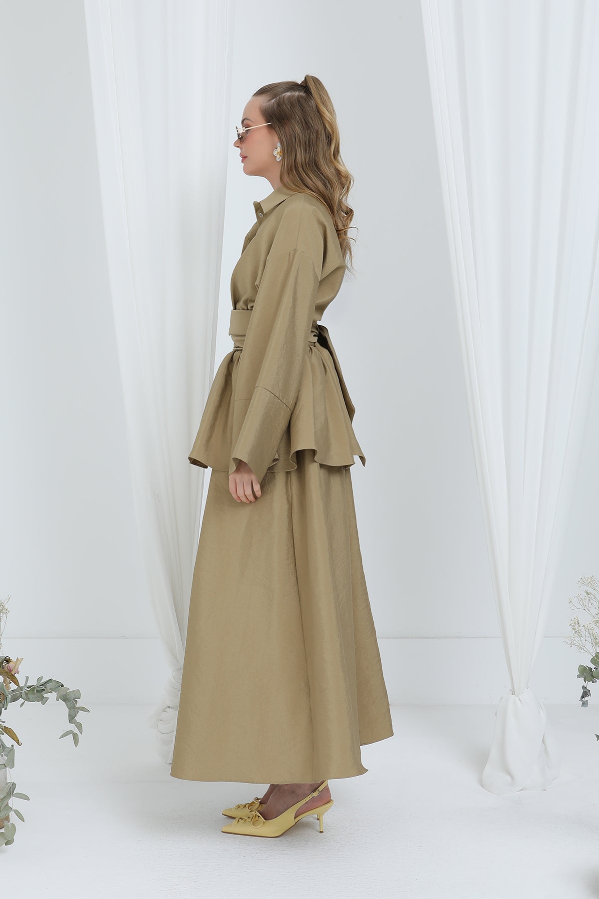 Kadın Luna Kuşaklı Minimal Etekli Takım -20682TKS MINK