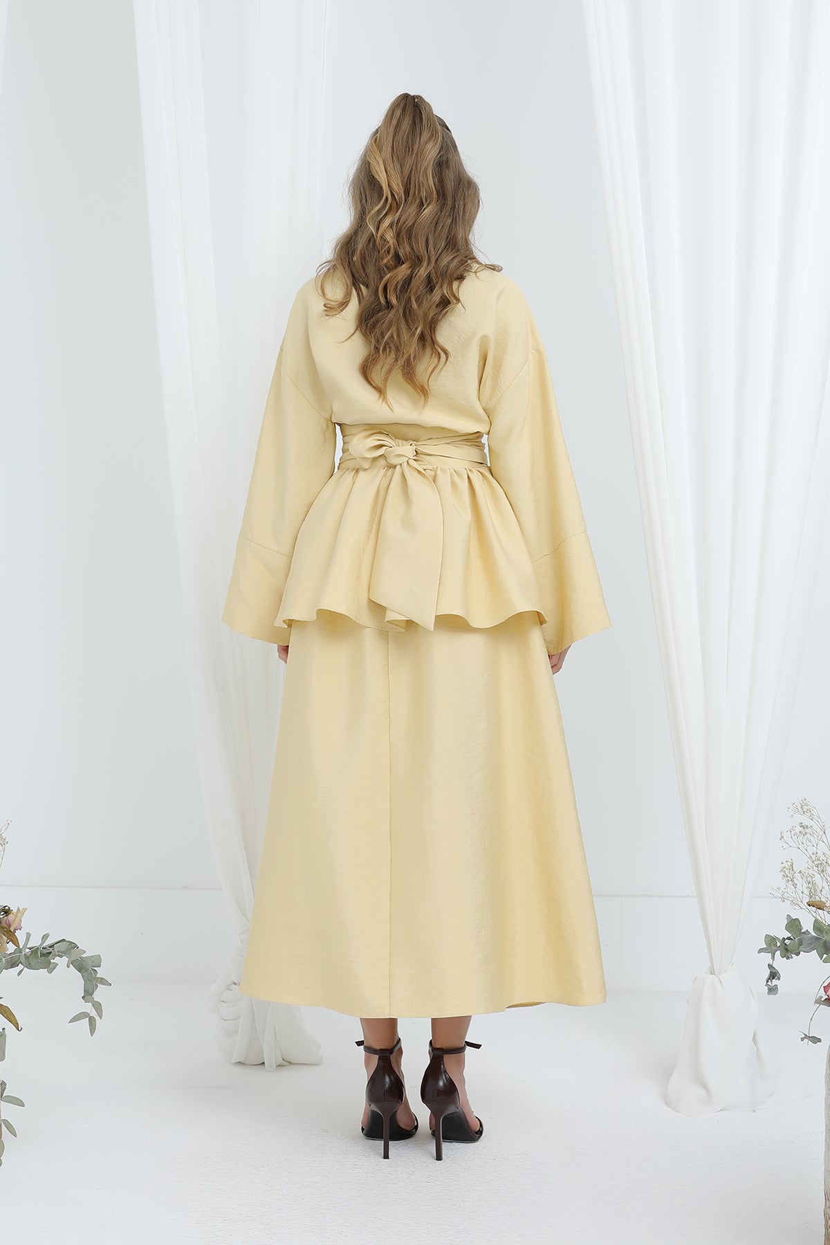 Kadın Luna Kuşaklı Minimal Etekli Takım -20682TKS YELLOW