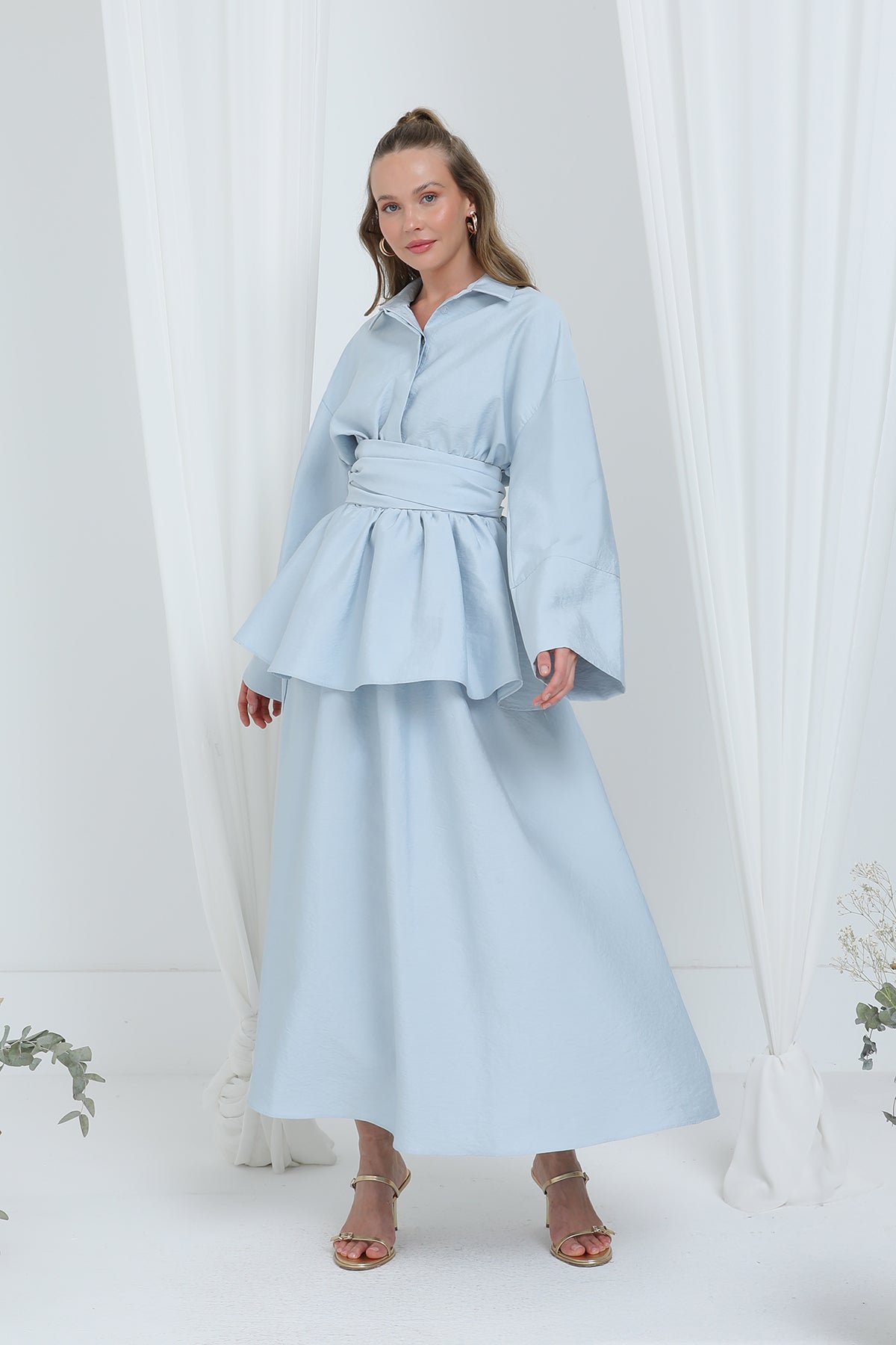 Kadın Luna Kuşaklı Minimal Etekli Takım -20682TKS BLUE