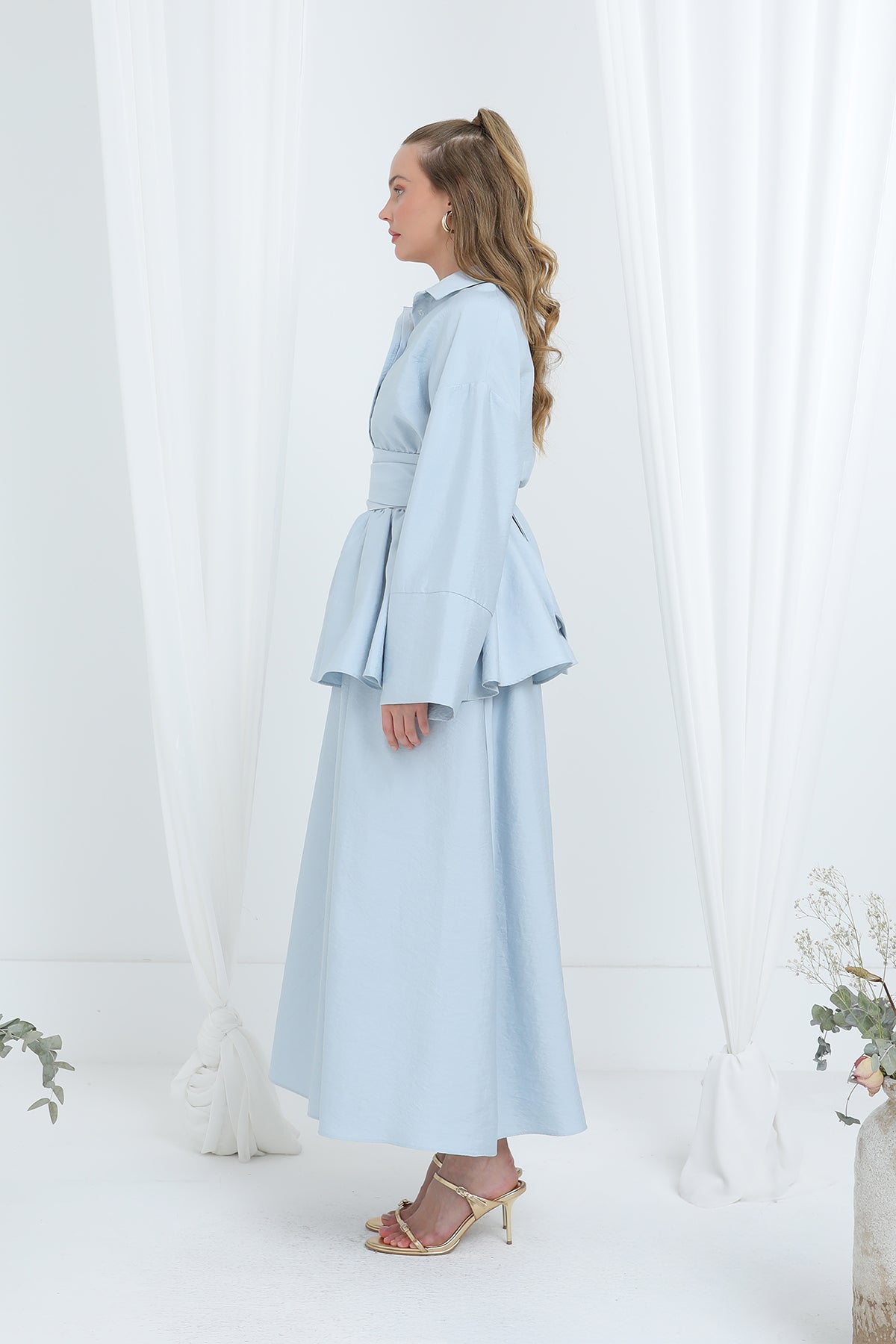 Kadın Luna Kuşaklı Minimal Etekli Takım -20682TKS BLUE