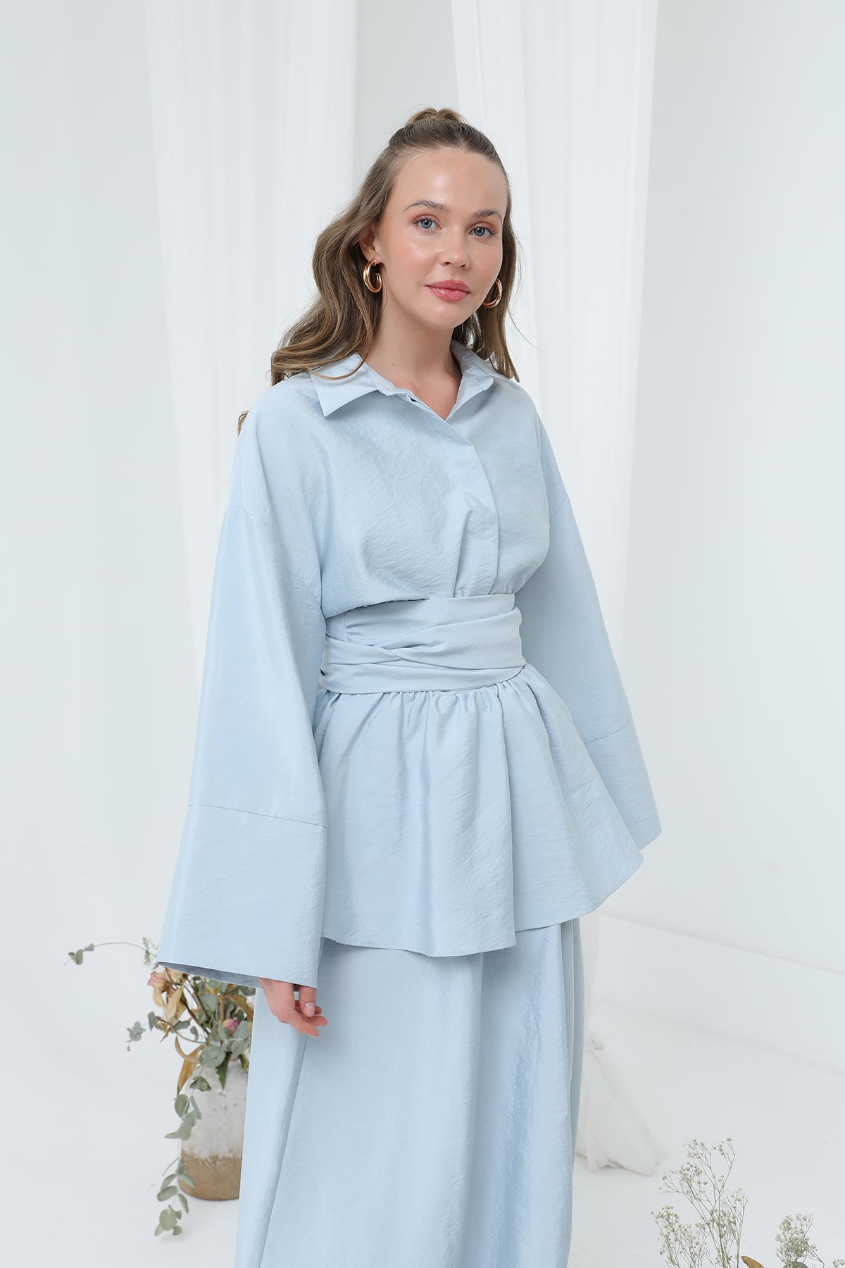 Kadın Luna Kuşaklı Minimal Etekli Takım -20682TKS BLUE