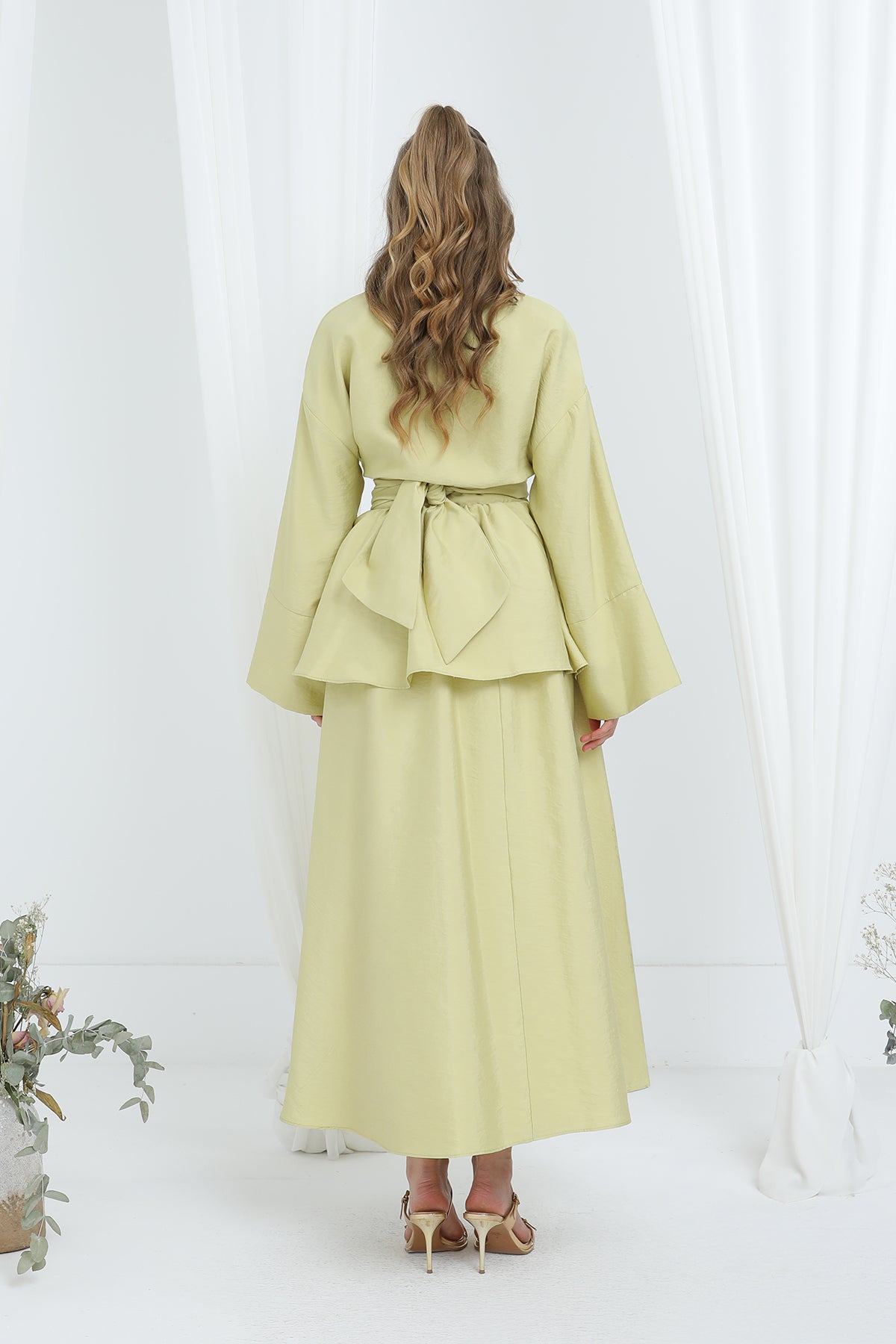 Kadın Luna Kuşaklı Minimal Etekli Takım -20682TKS OLIVE