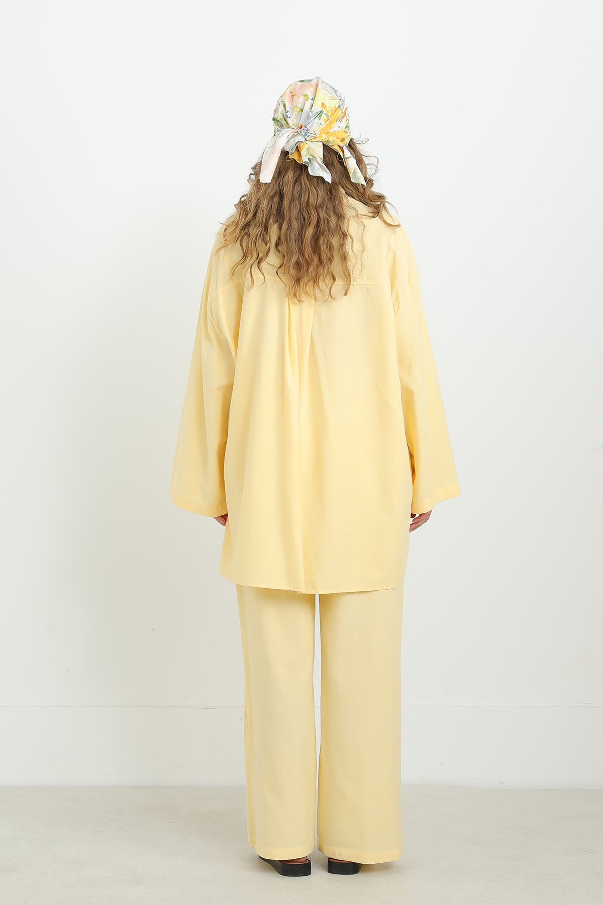 Kadın Düğme Detaylı Oversize Gömlekli Takım-20694TKS YELLOW