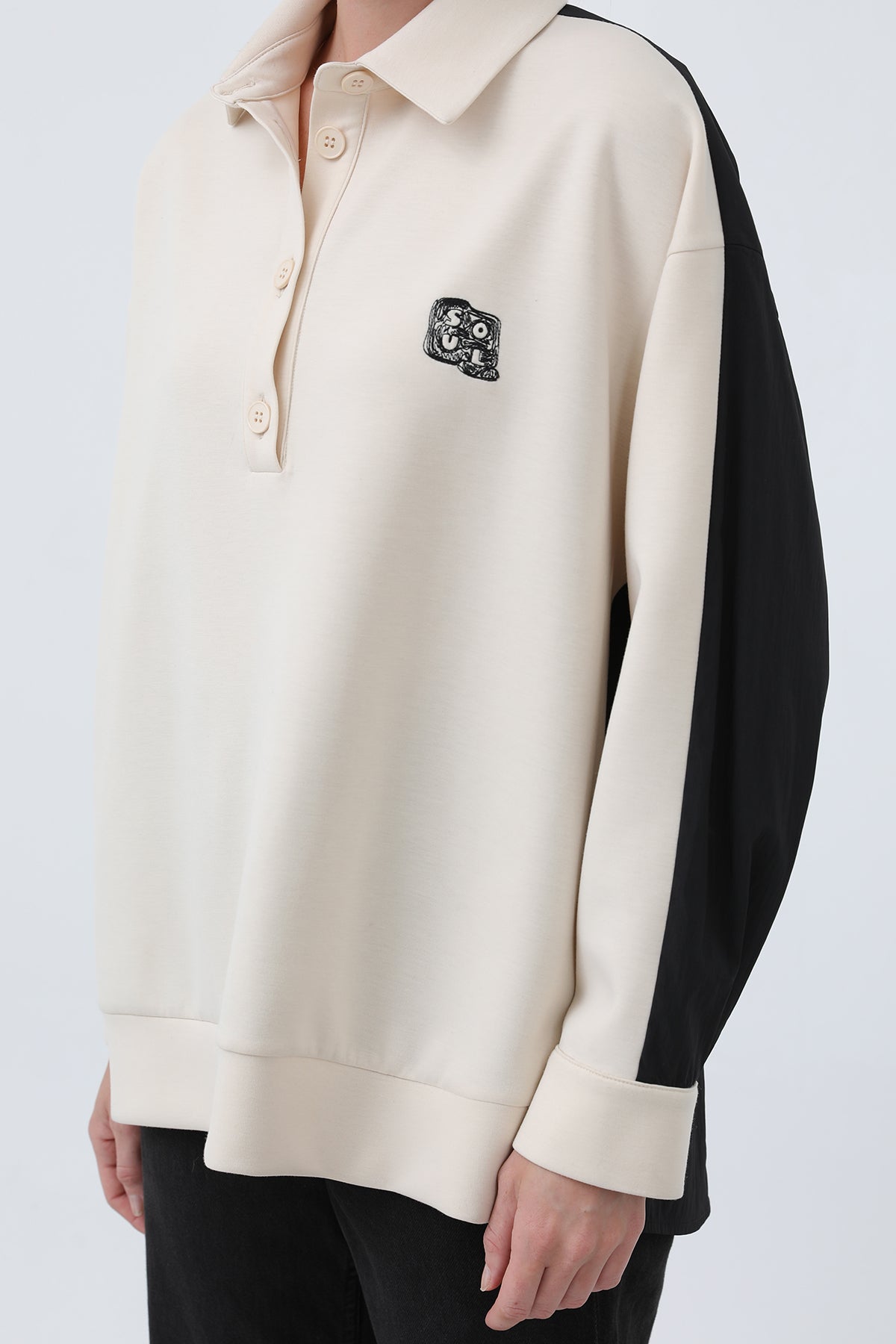 Kadın Önü Nakış Arkası Paraşüt Gömlek -32120GML BLACK-BEIGE