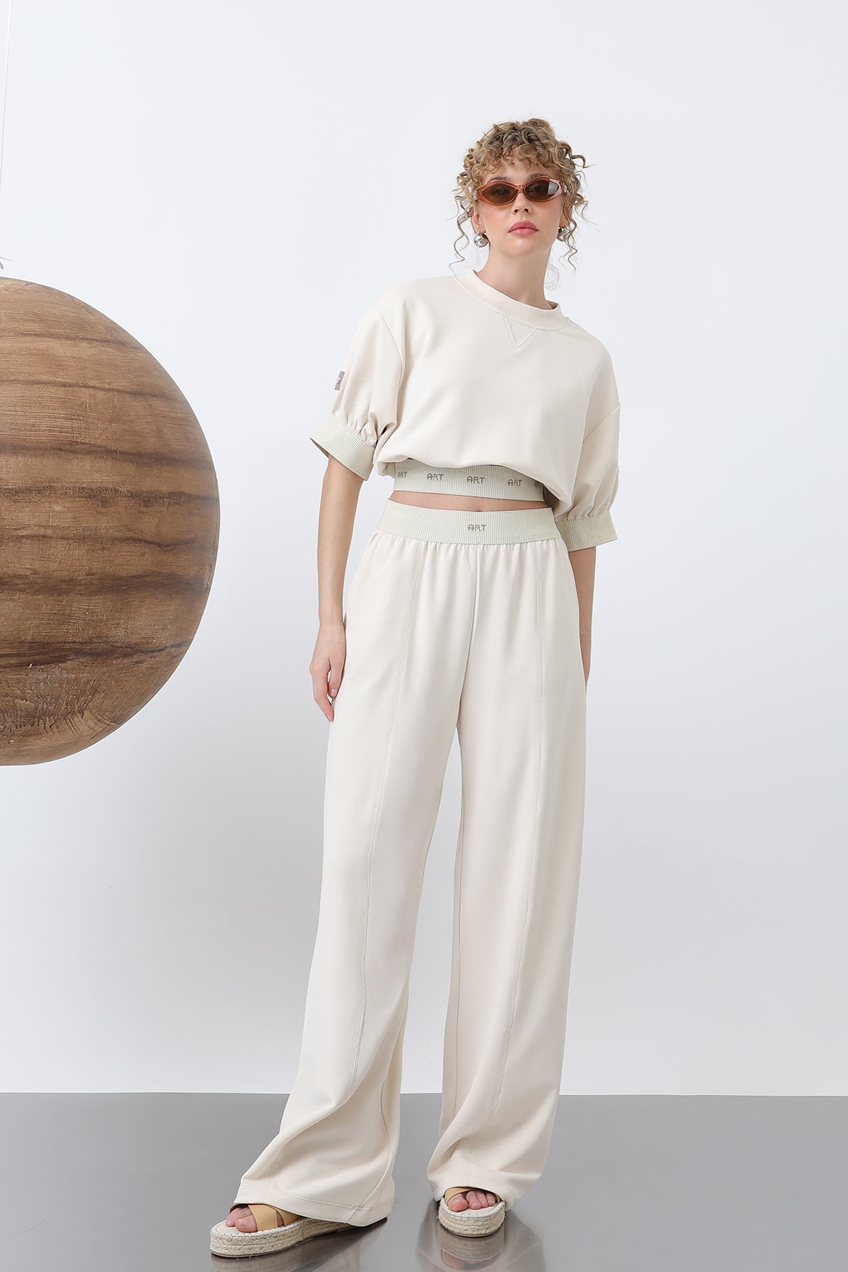 Kadın Lastiği Nakış Detaylı Pantolon - 32131PNT SAND BEIGE