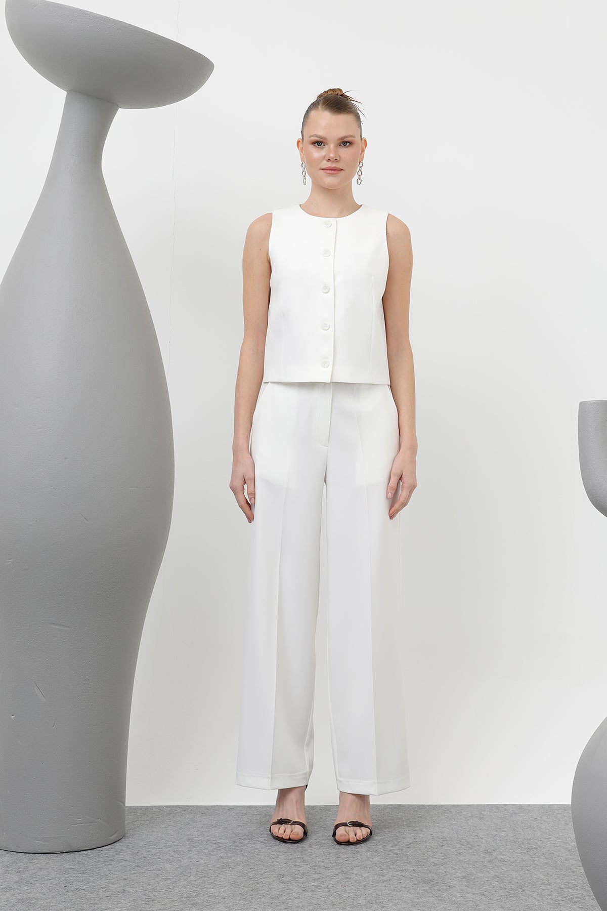 Kadın Basic Kemerli Pantolon - 32152PNT ECRU