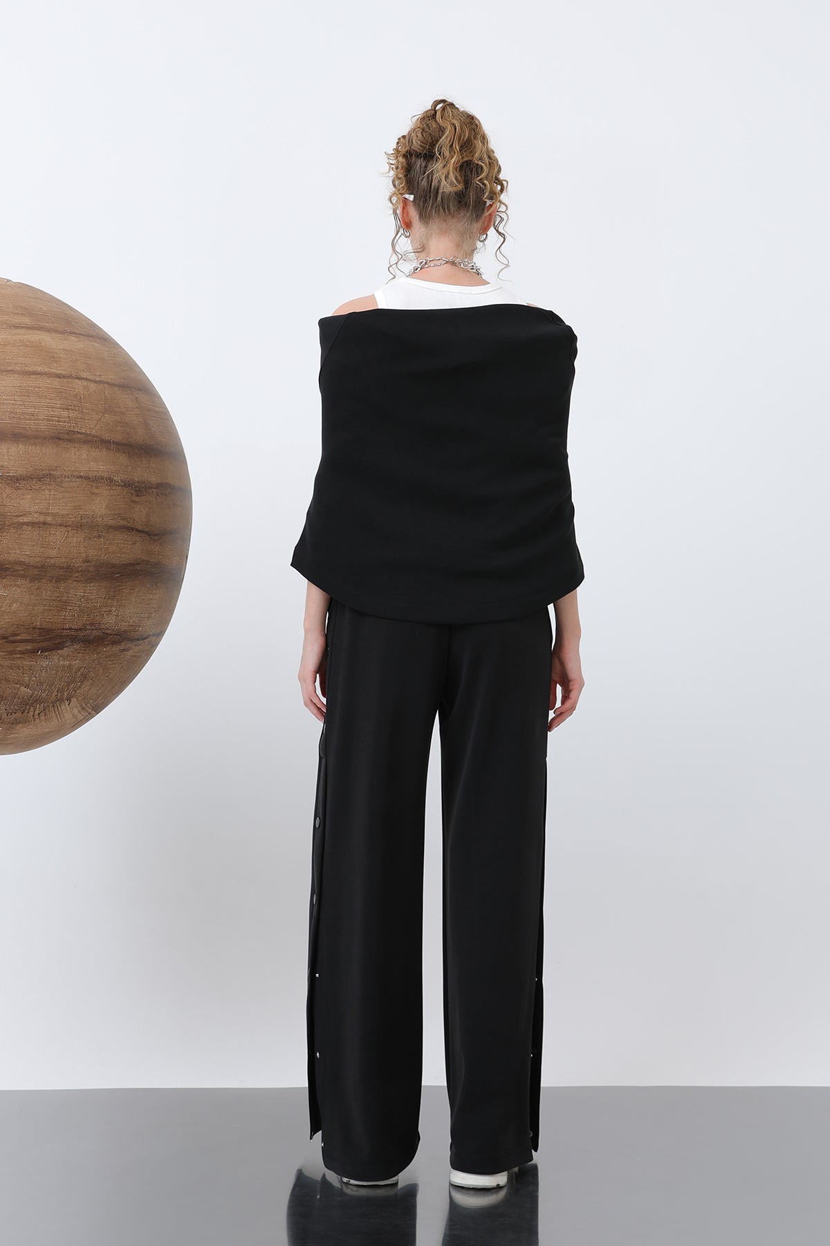 Kadın Yanlar Çıt Çıt Detaylı Pantolon -32157PNT BLACK
