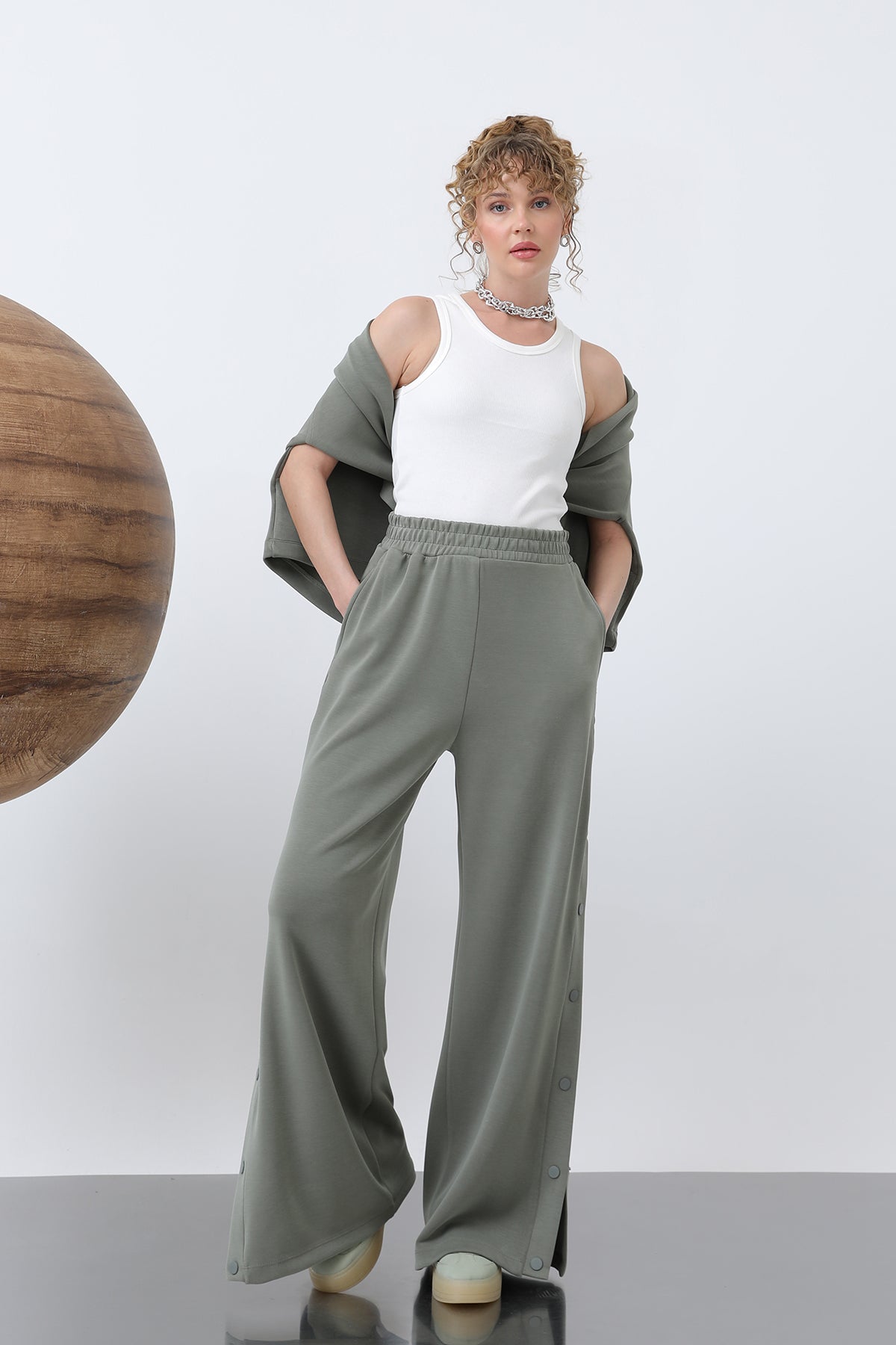 Kadın Yanlar Çıt Çıt Detaylı Pantolon -32157PNT KHAKI