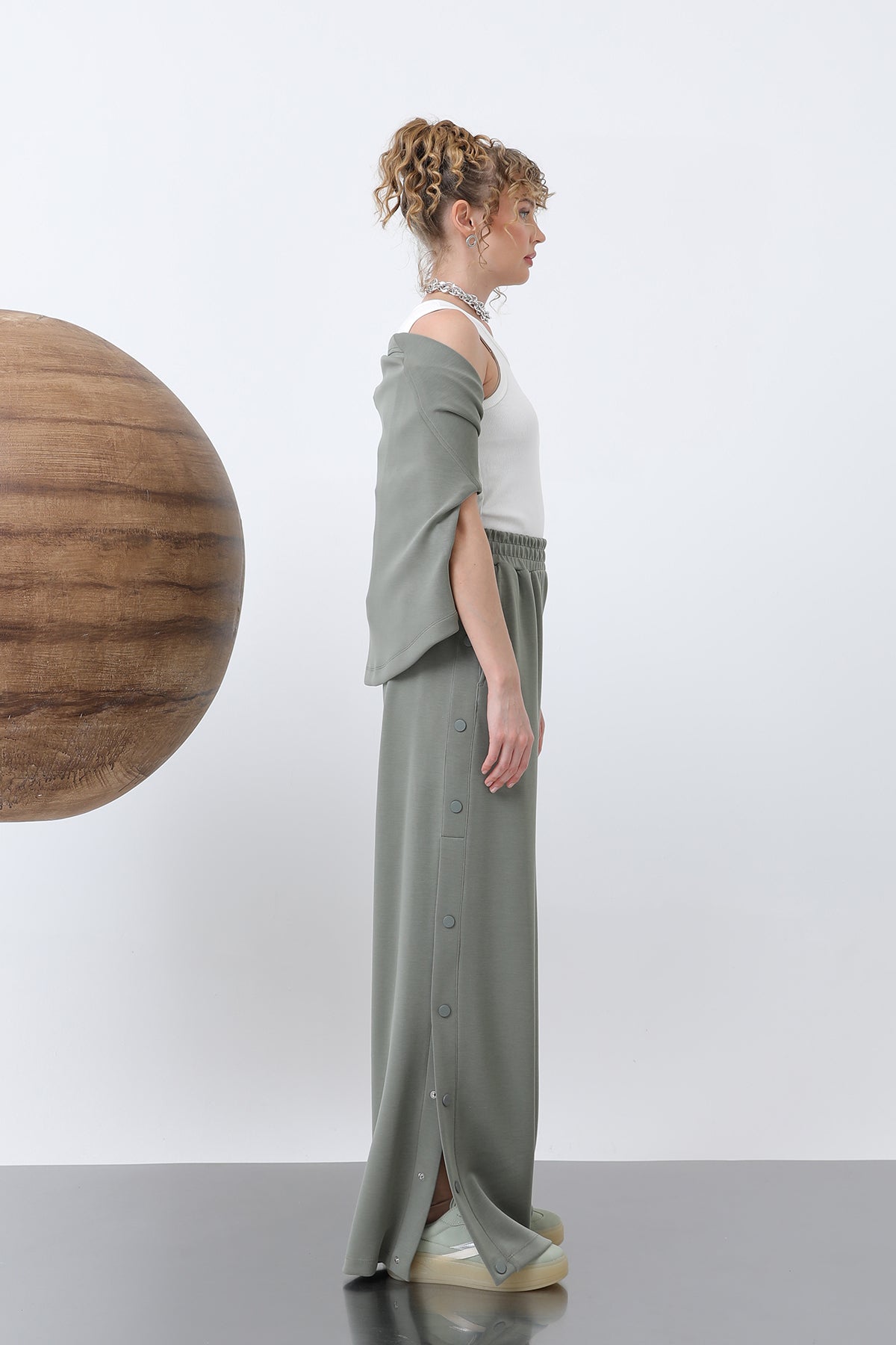 Kadın Yanlar Çıt Çıt Detaylı Pantolon -32157PNT KHAKI