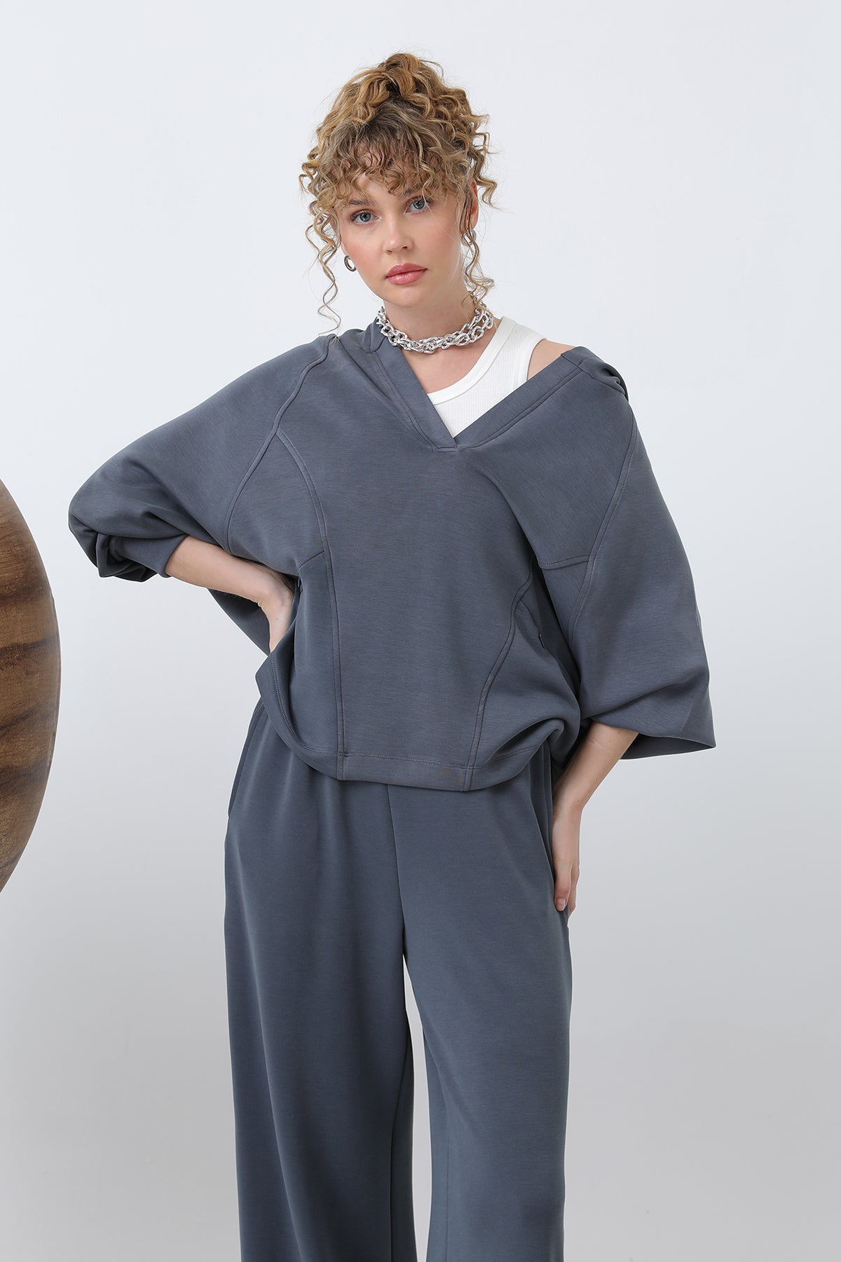 Kadın Gizli Fermuar Detaylı Sweat - 32188SWT ANTRACITE