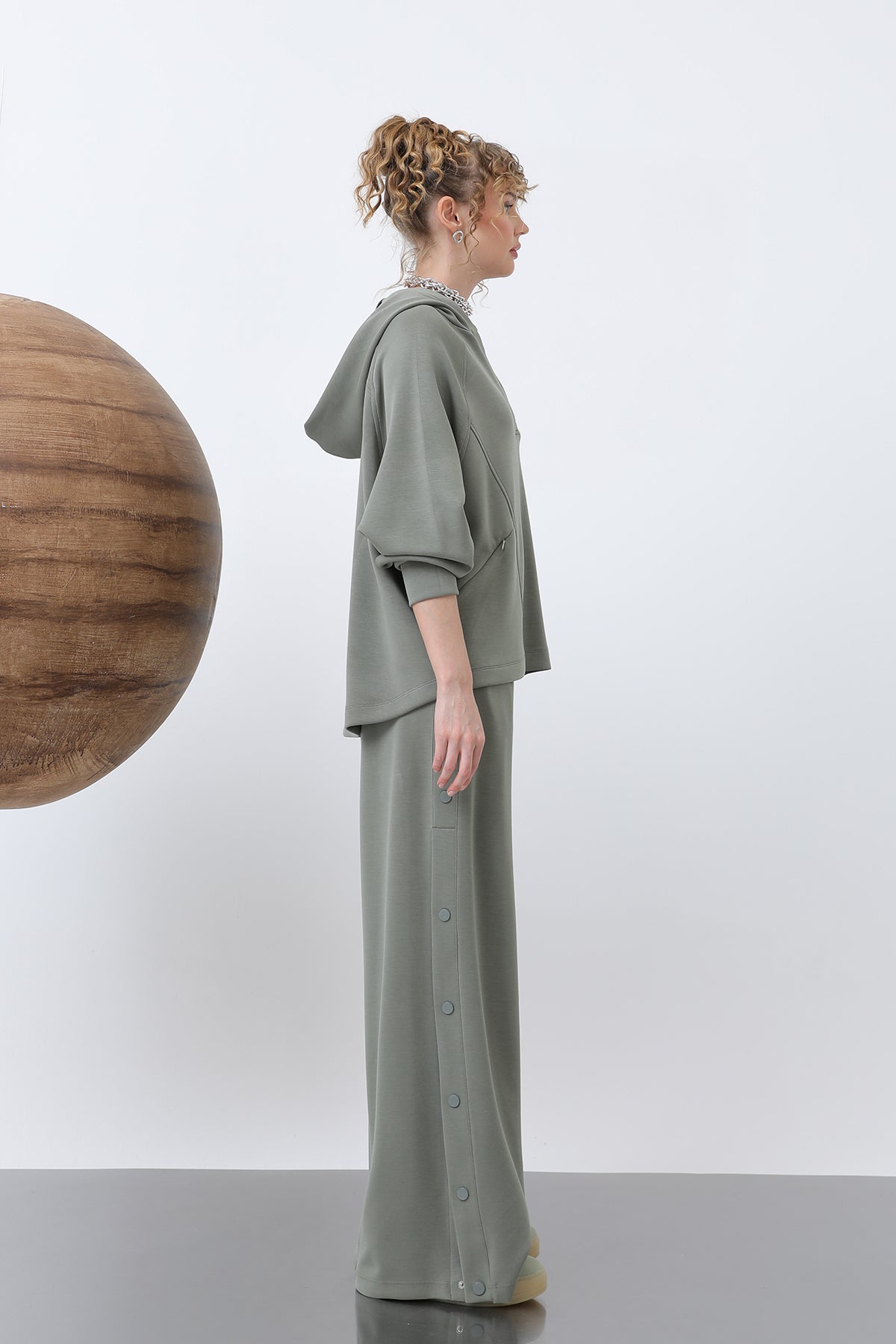 Kadın Gizli Fermuar Detaylı Sweat - 32188SWT KHAKI